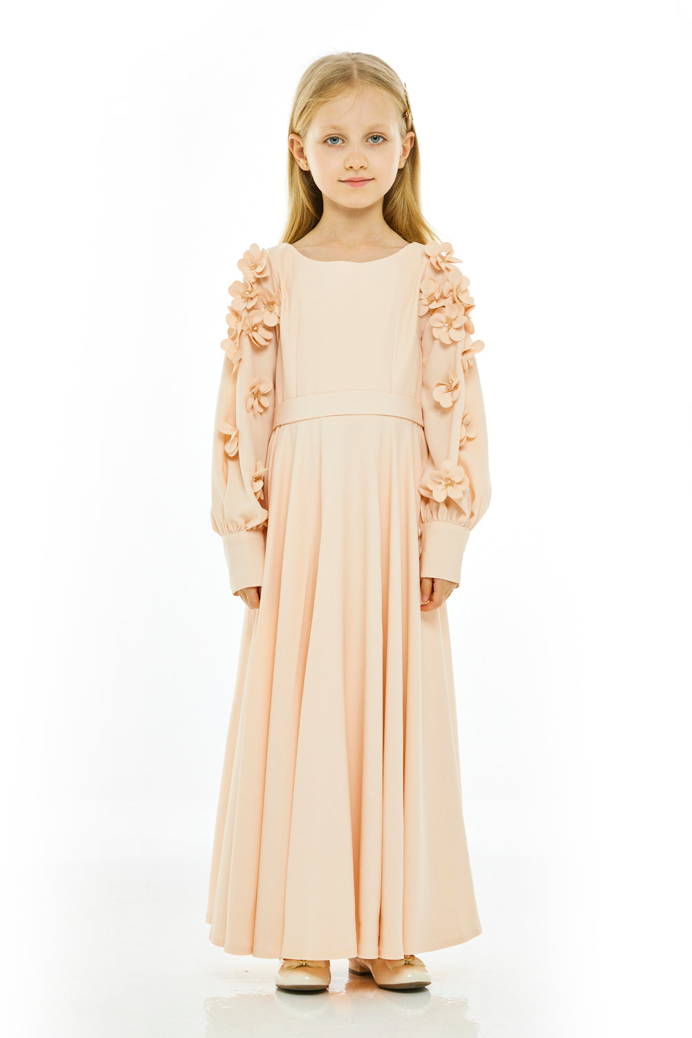 Floral Appliqué Sleeve Gown