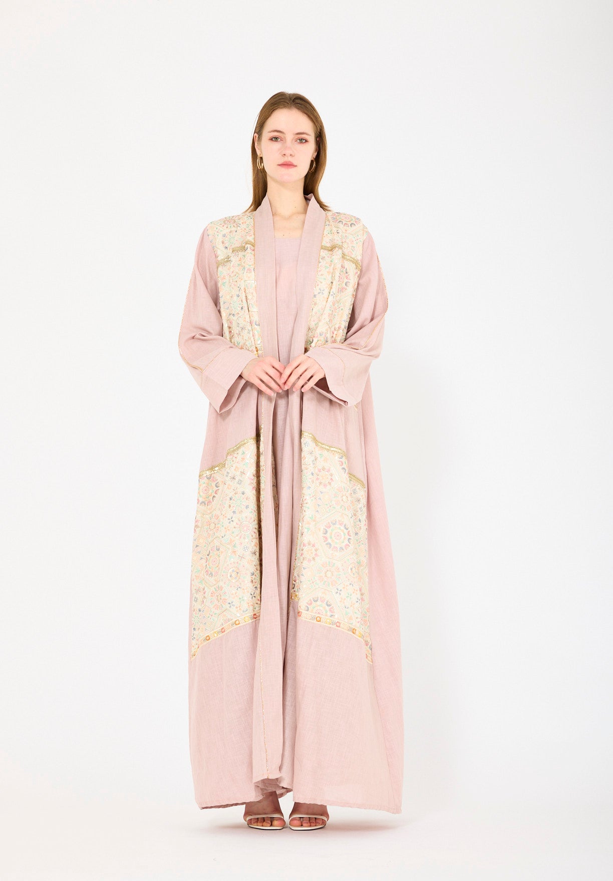 Embroidered Linen Bisht & Dress Set