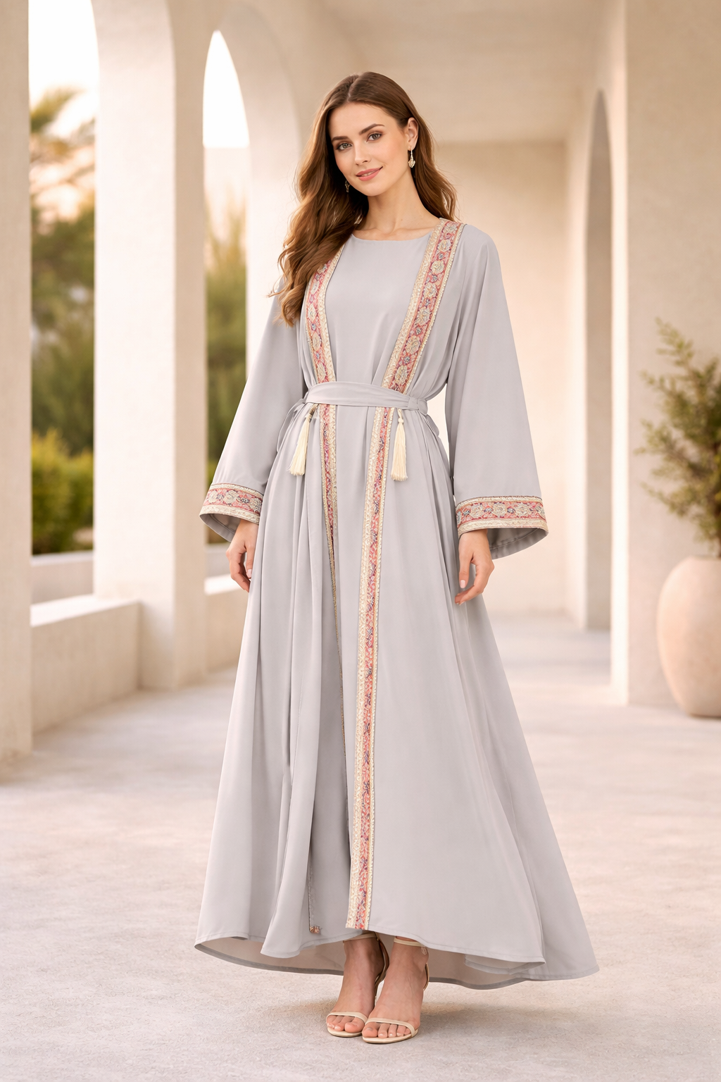 Embellished Bisht With Tassels & Dress Set