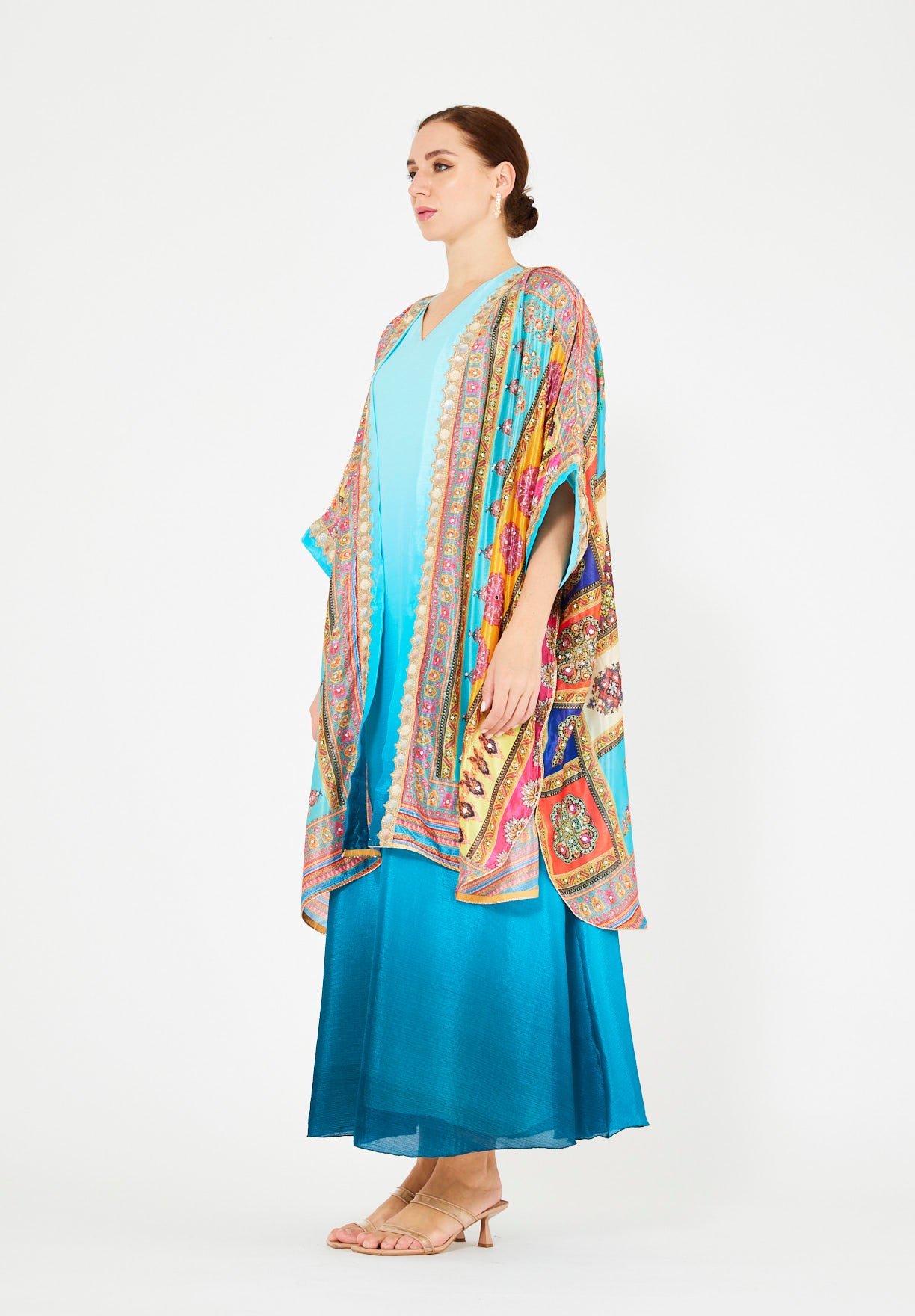 Vibrant Printed Bisht & Dress Set