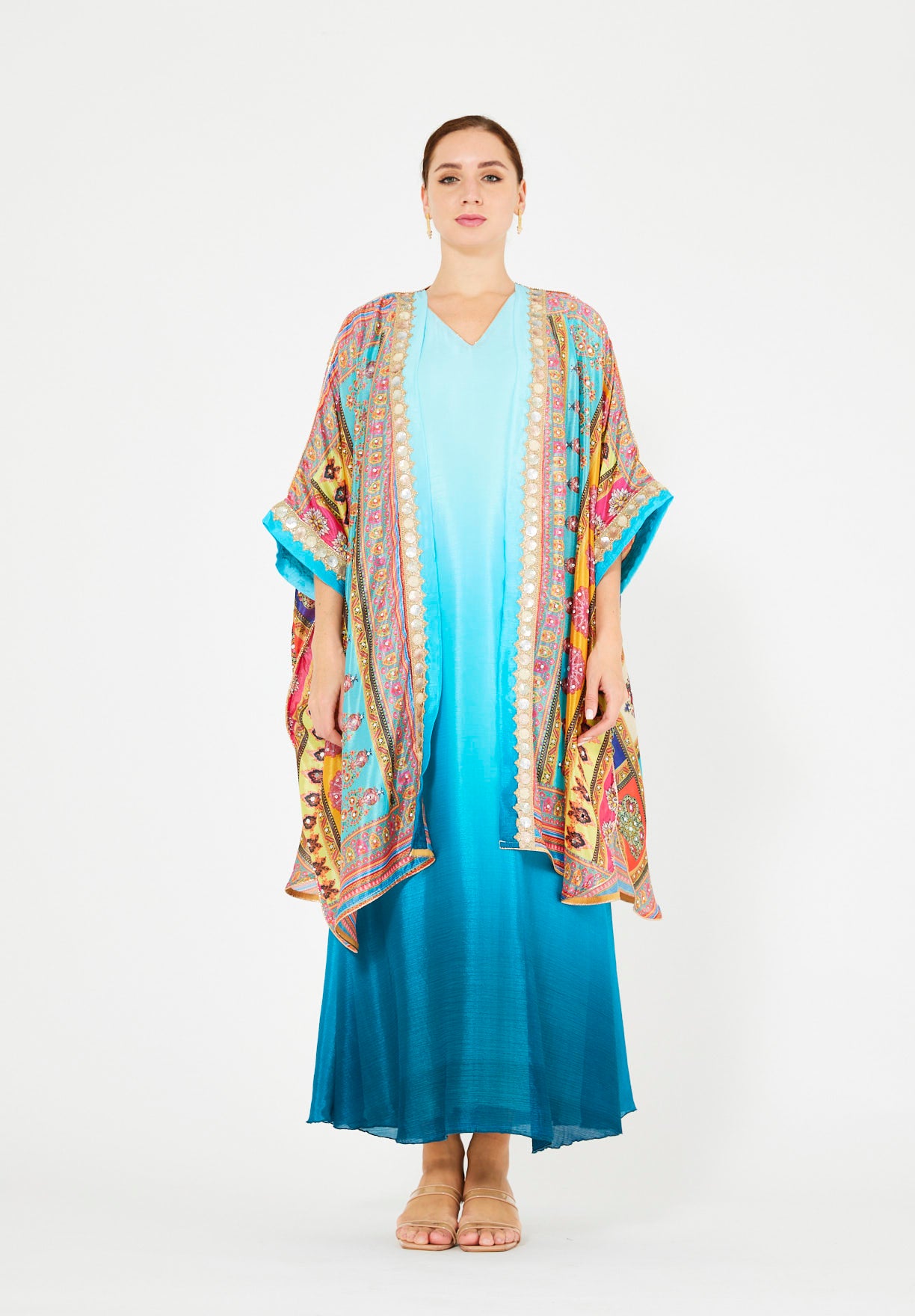 Vibrant Printed Bisht & Dress Set