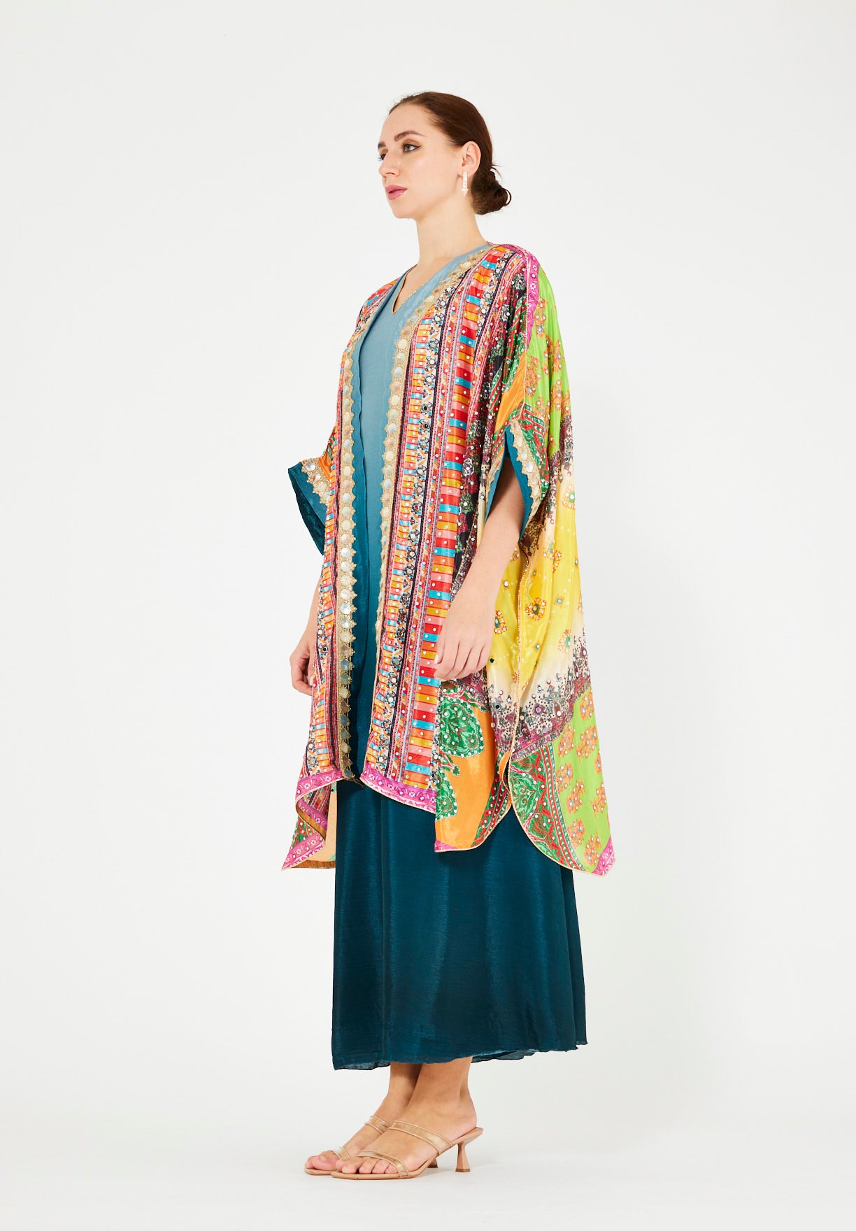Vibrant Printed Bisht & Dress Set