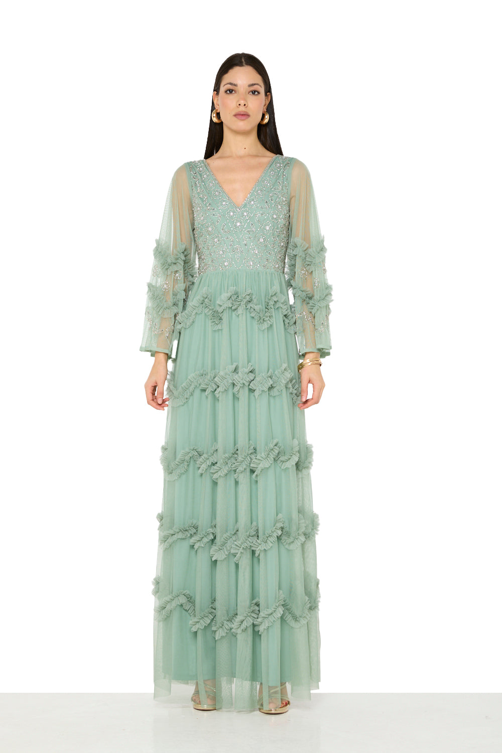 Floral Embellished Ruffle Gown