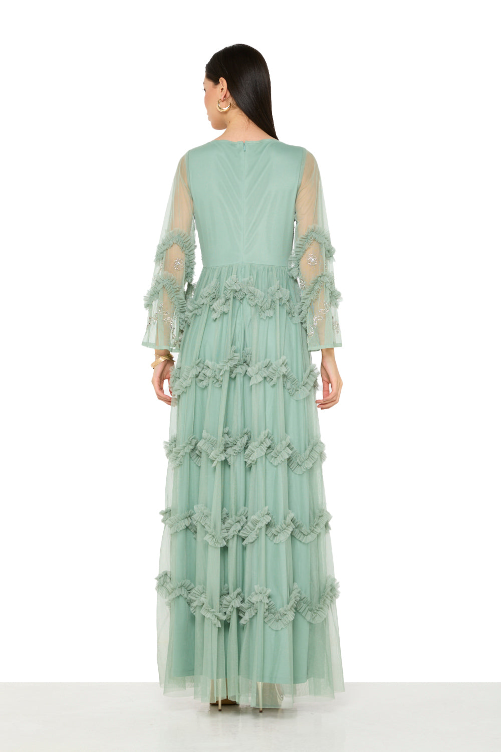 Floral Embellished Ruffle Gown