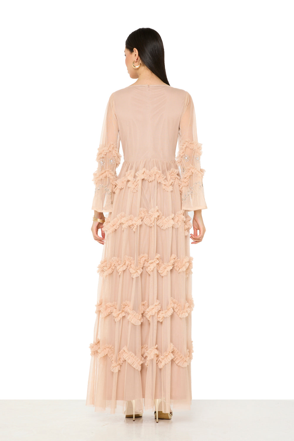 Floral Embellished Ruffle Gown