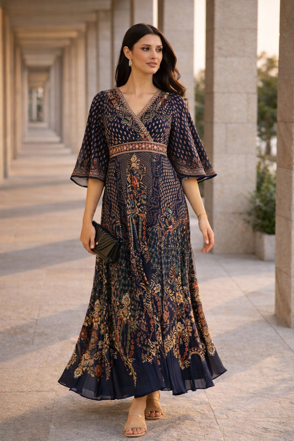 Ditsy Fusion Print Wrap Bodice Dress