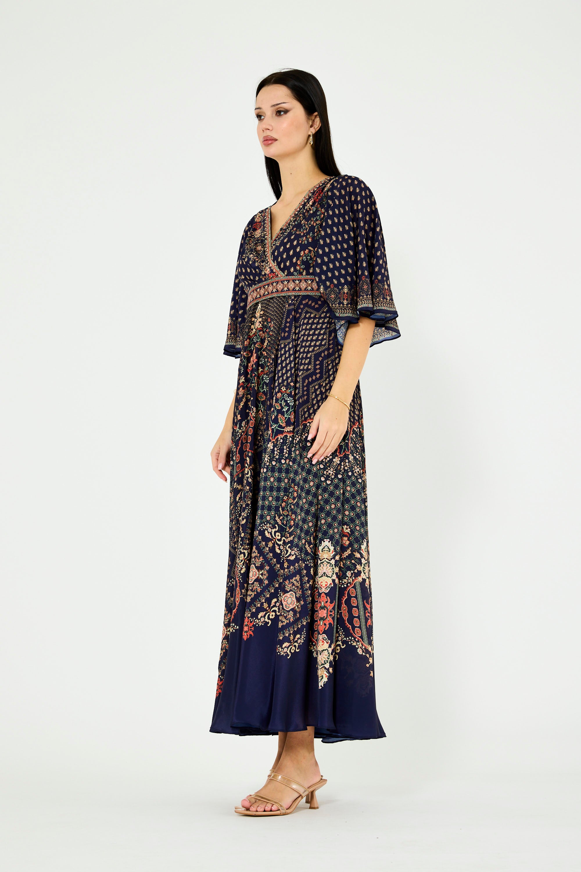 Ditsy Fusion Print Wrap Bodice Dress