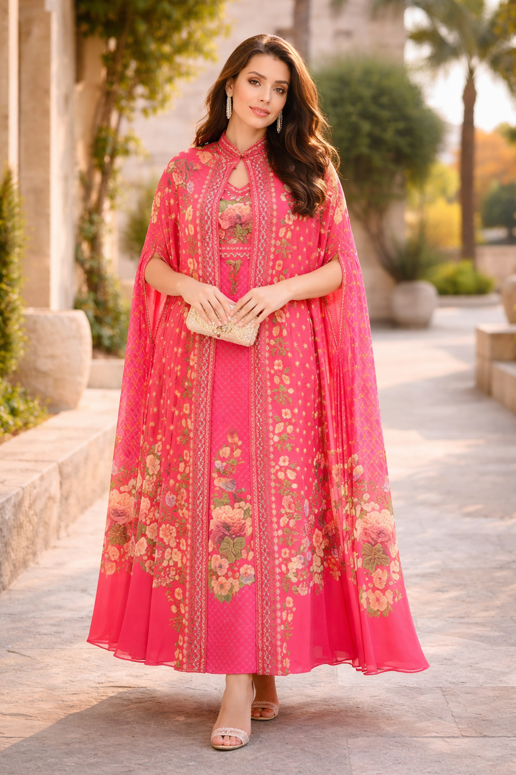 Floral Multi Printed Bisht & Dress Set