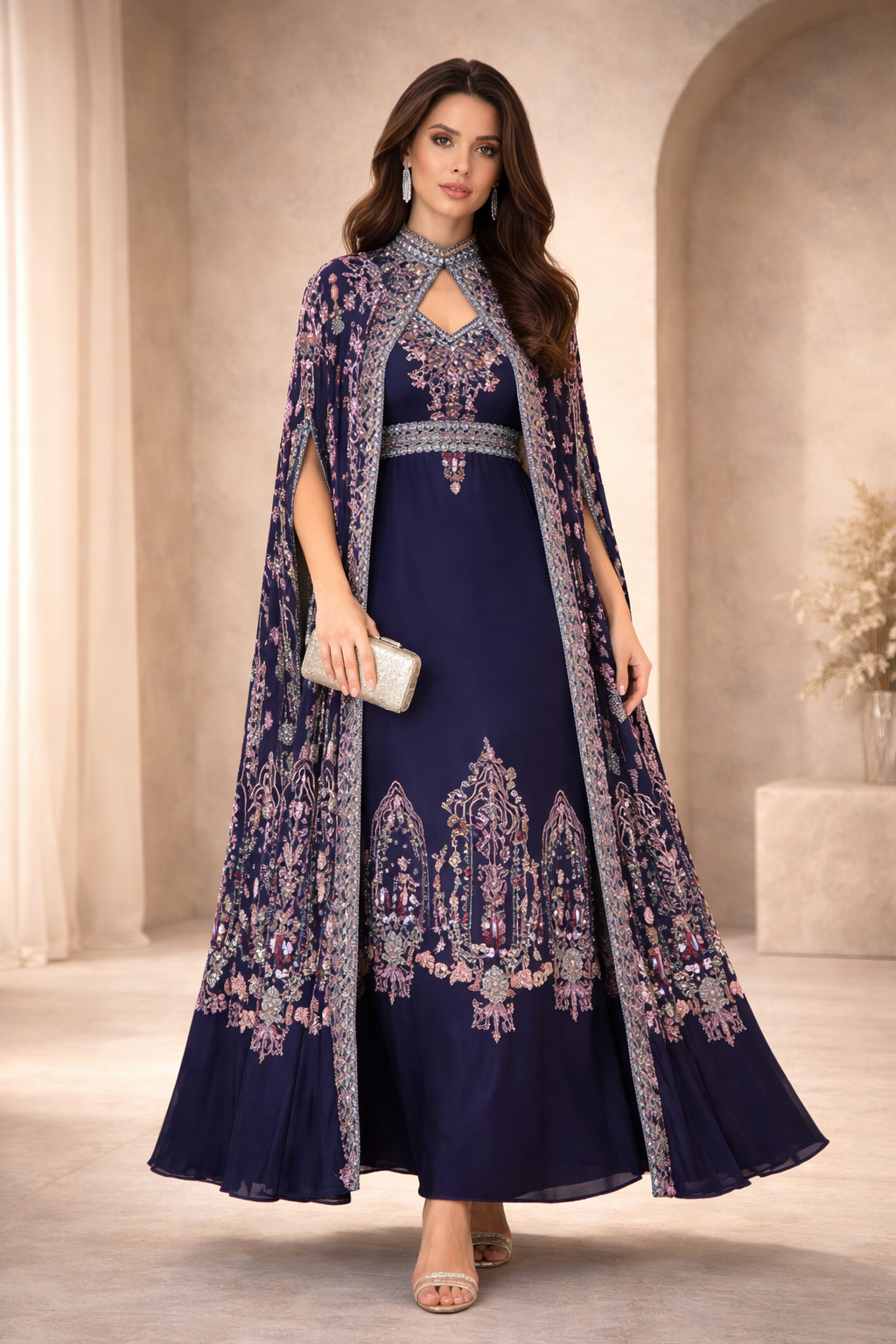 Calico Floral Print Bisht & Dress Set