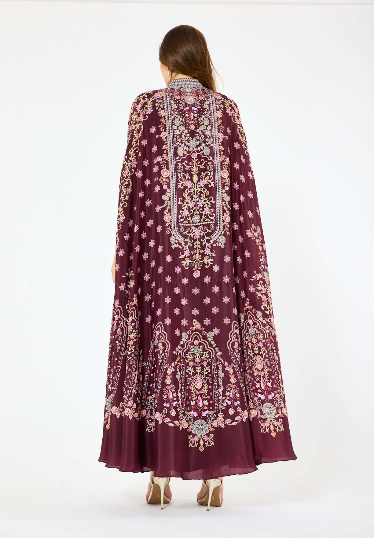 Calico Floral Print Bisht & Dress Set