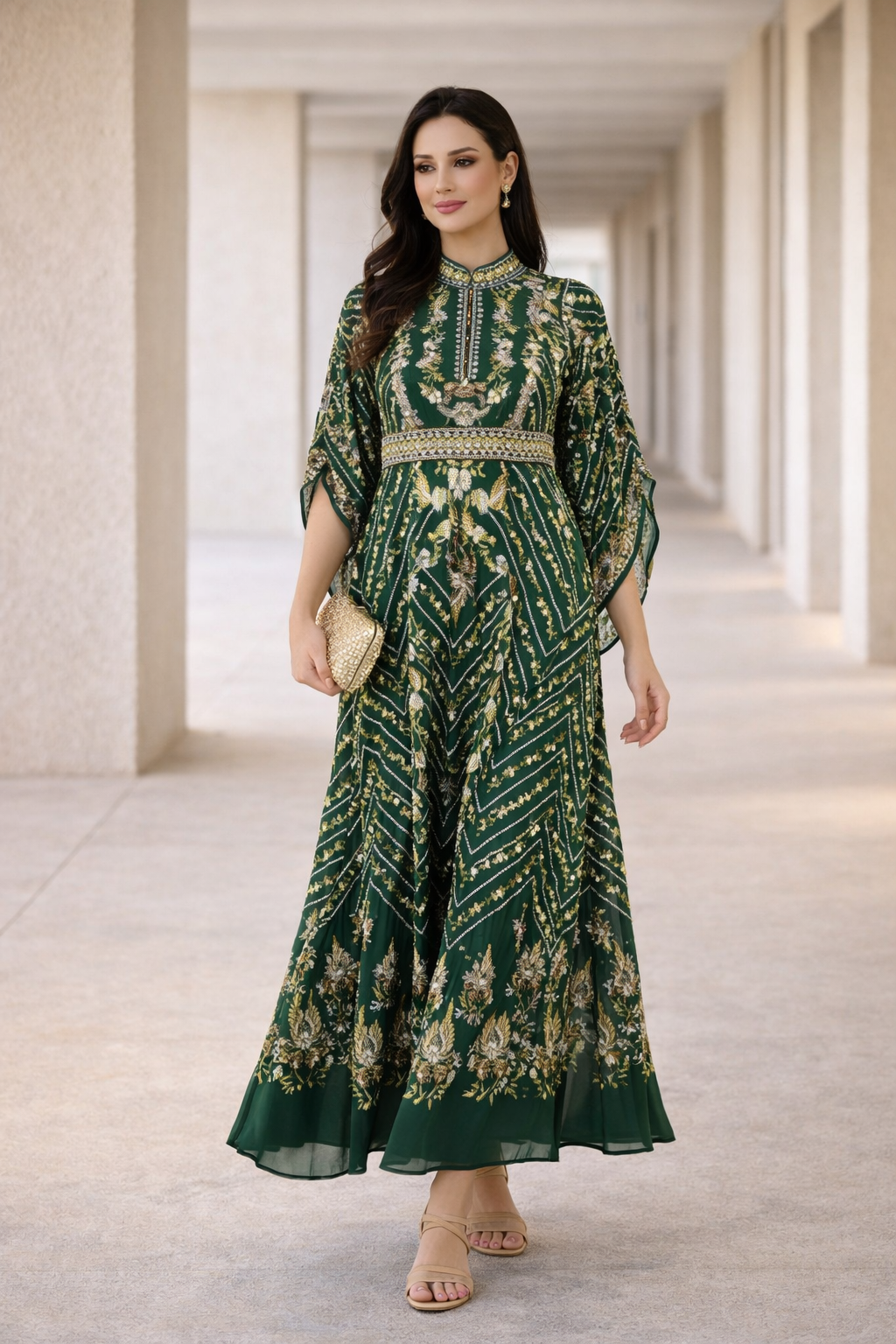 Intricate Botanical Print Maxi Dress