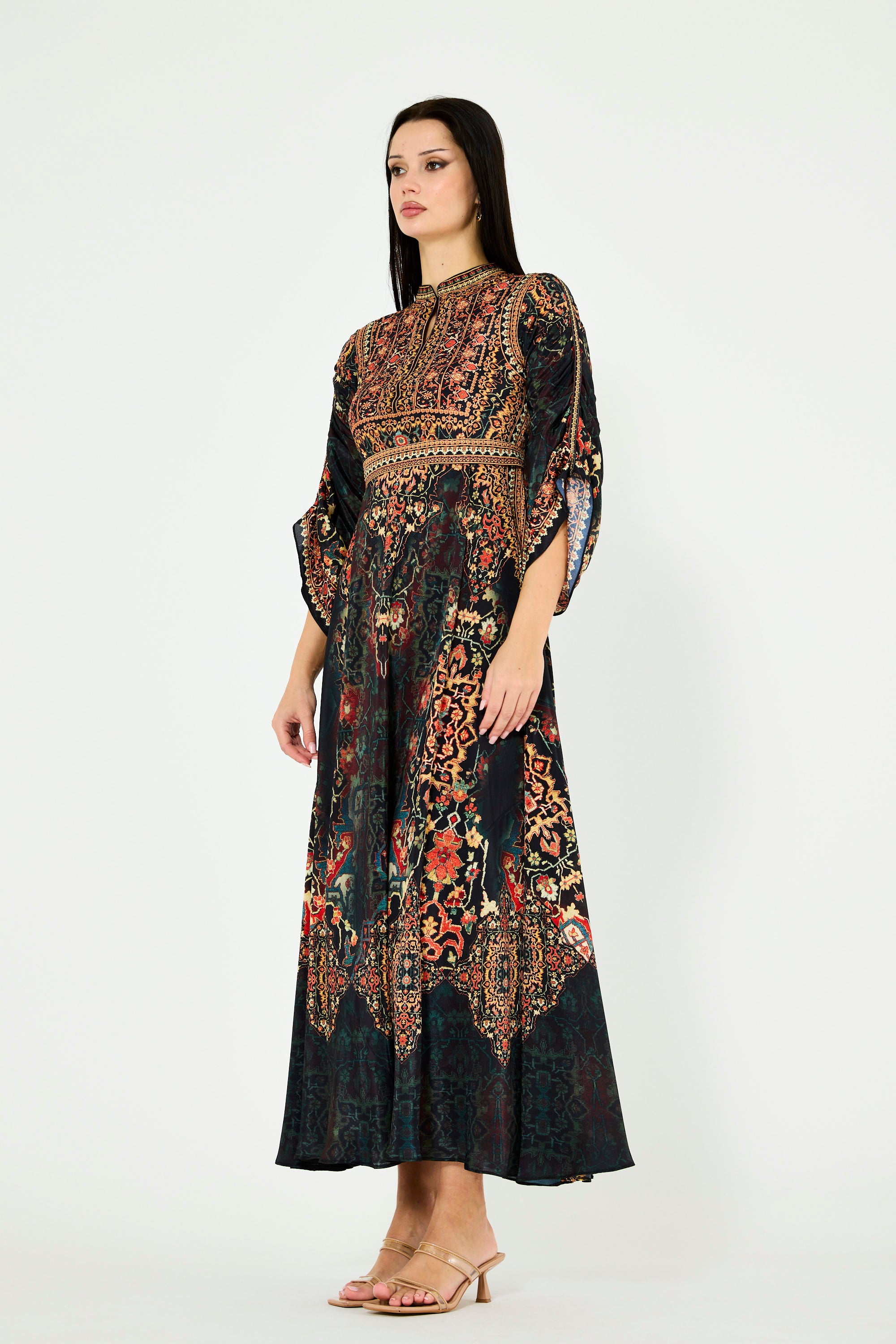 Vintage Aztec Floral Print Maxi Dress