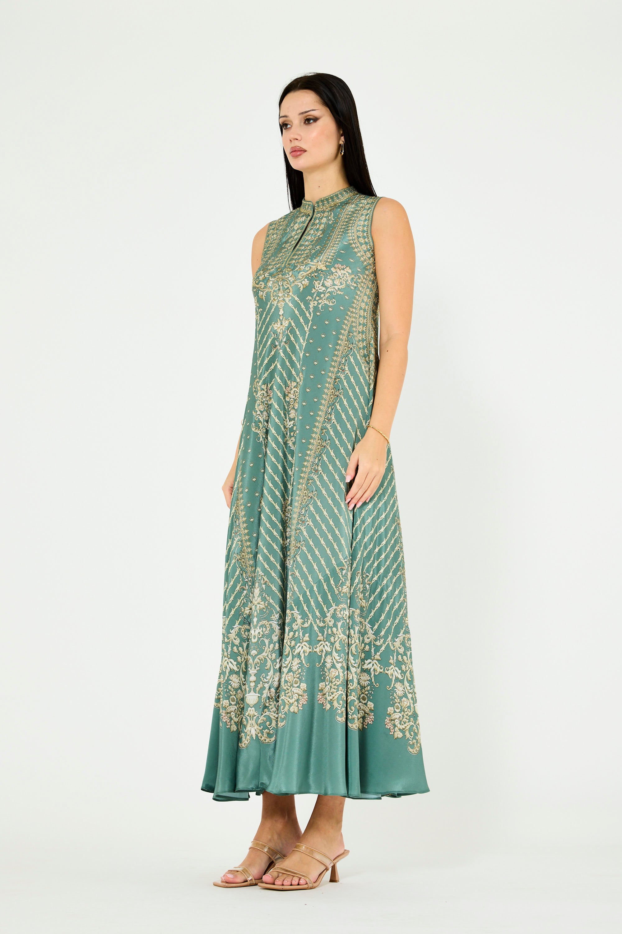 Sleeveless 3D Floral Print Maxi Dress
