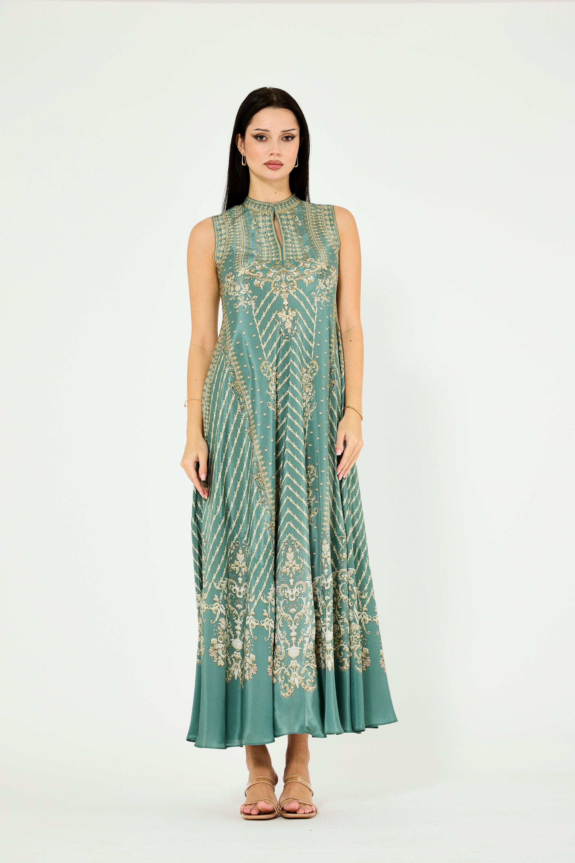 Sleeveless 3D Floral Print Maxi Dress
