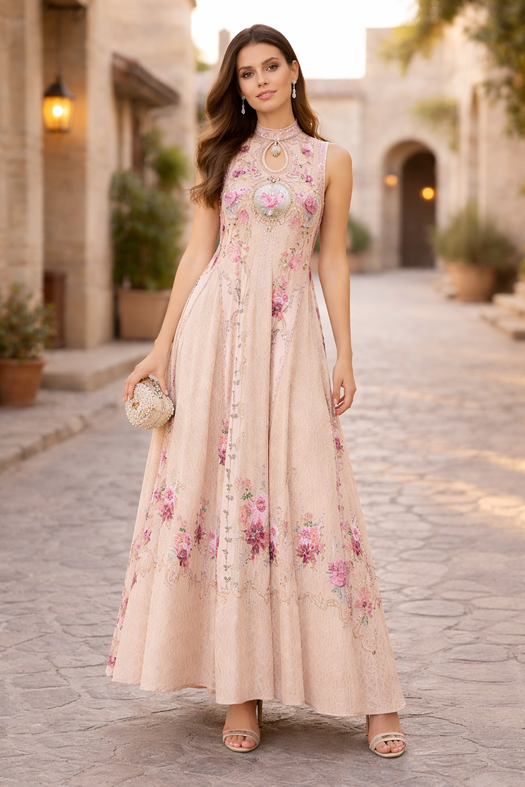 Sleeveless Floral Ombre Print Maxi Dress