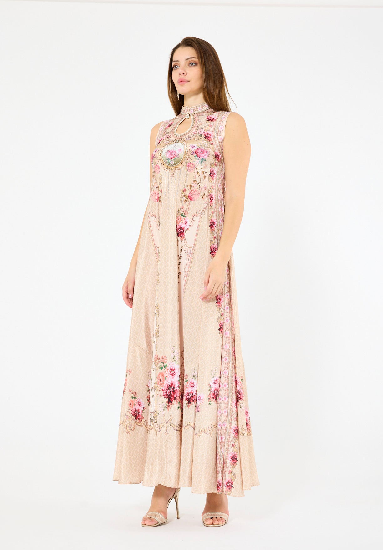 Sleeveless Floral Ombre Print Maxi Dress