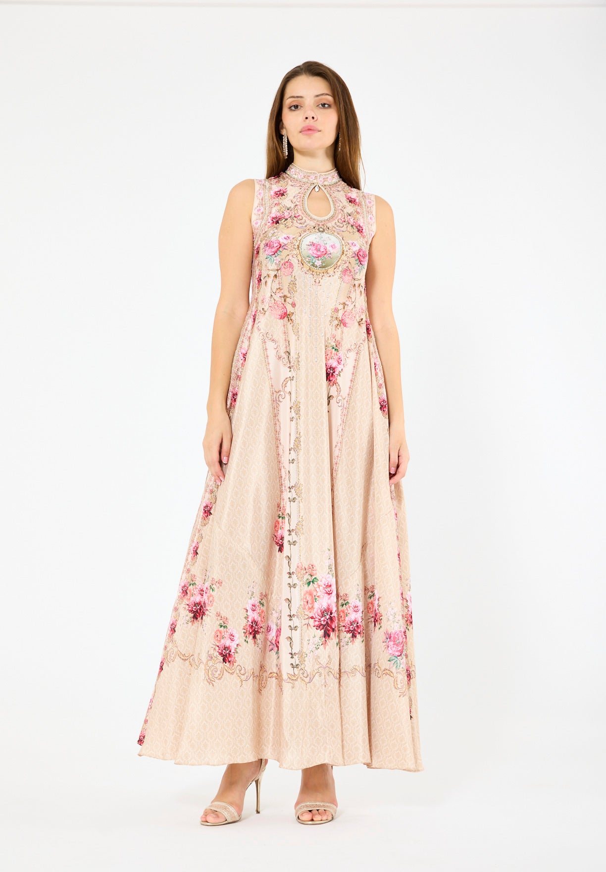 Sleeveless Floral Ombre Print Maxi Dress