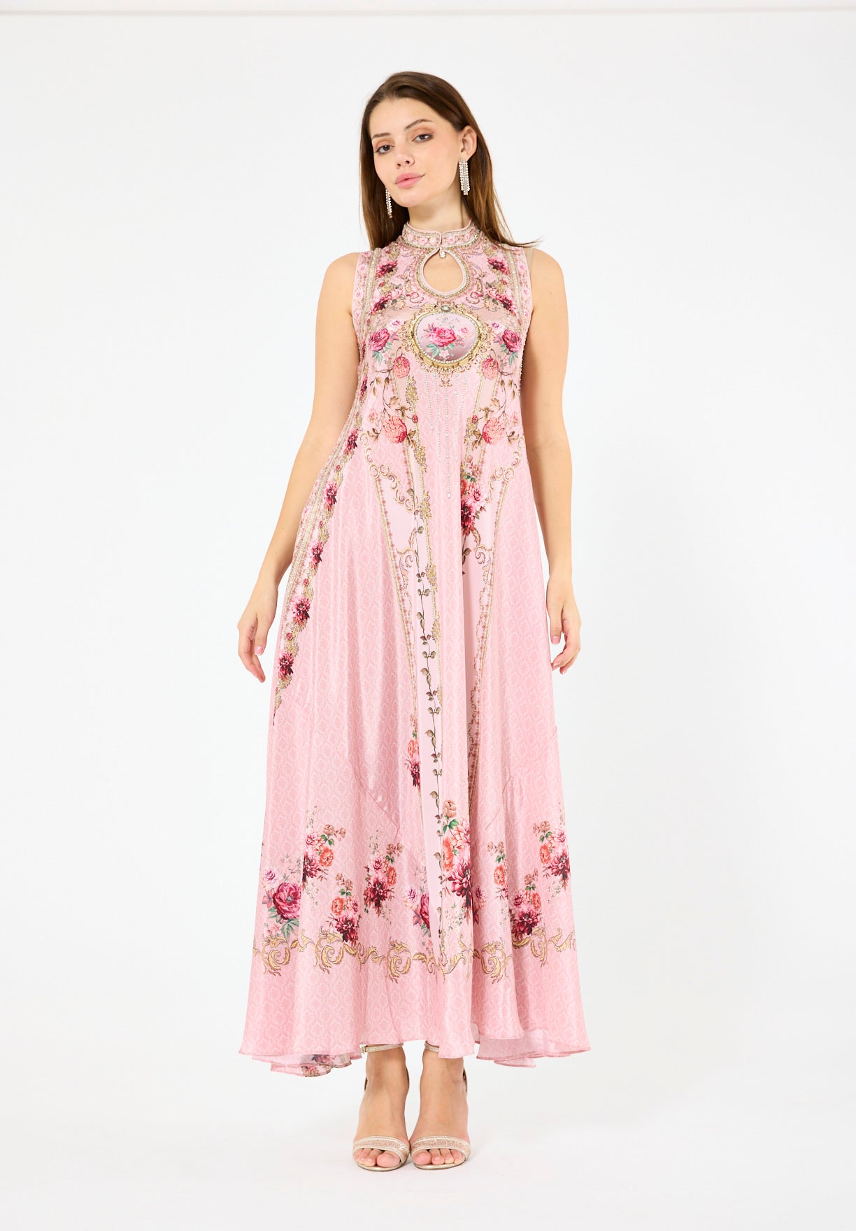 Sleeveless Floral Ombre Print Maxi Dress