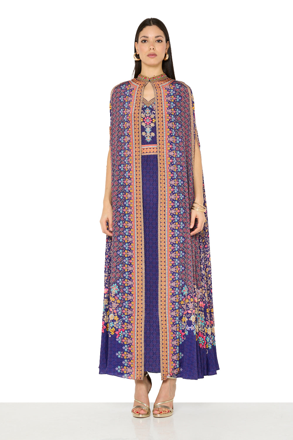 Royal Floral Cape Bisht and Dress Set