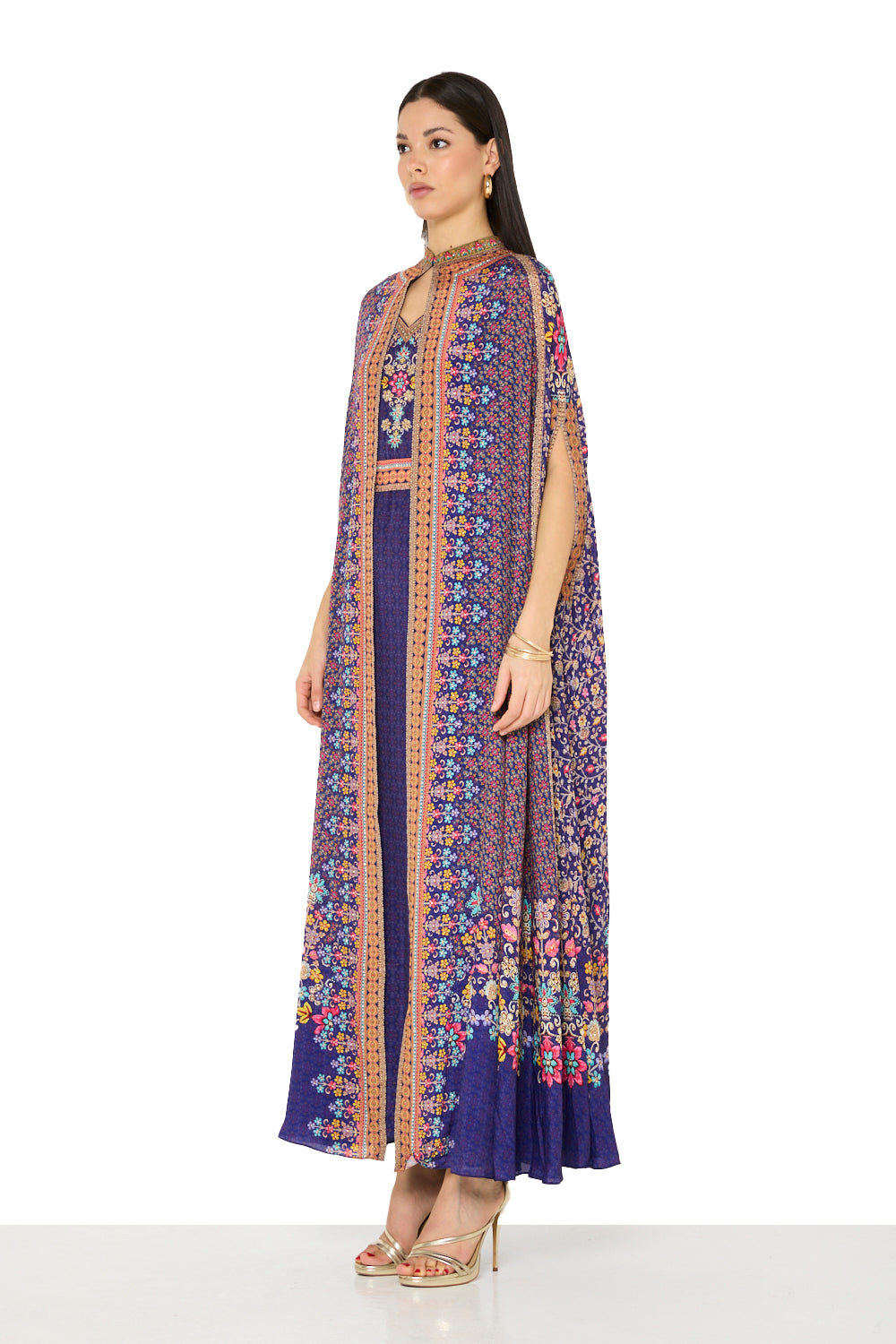 Royal Floral Cape Bisht and Dress Set