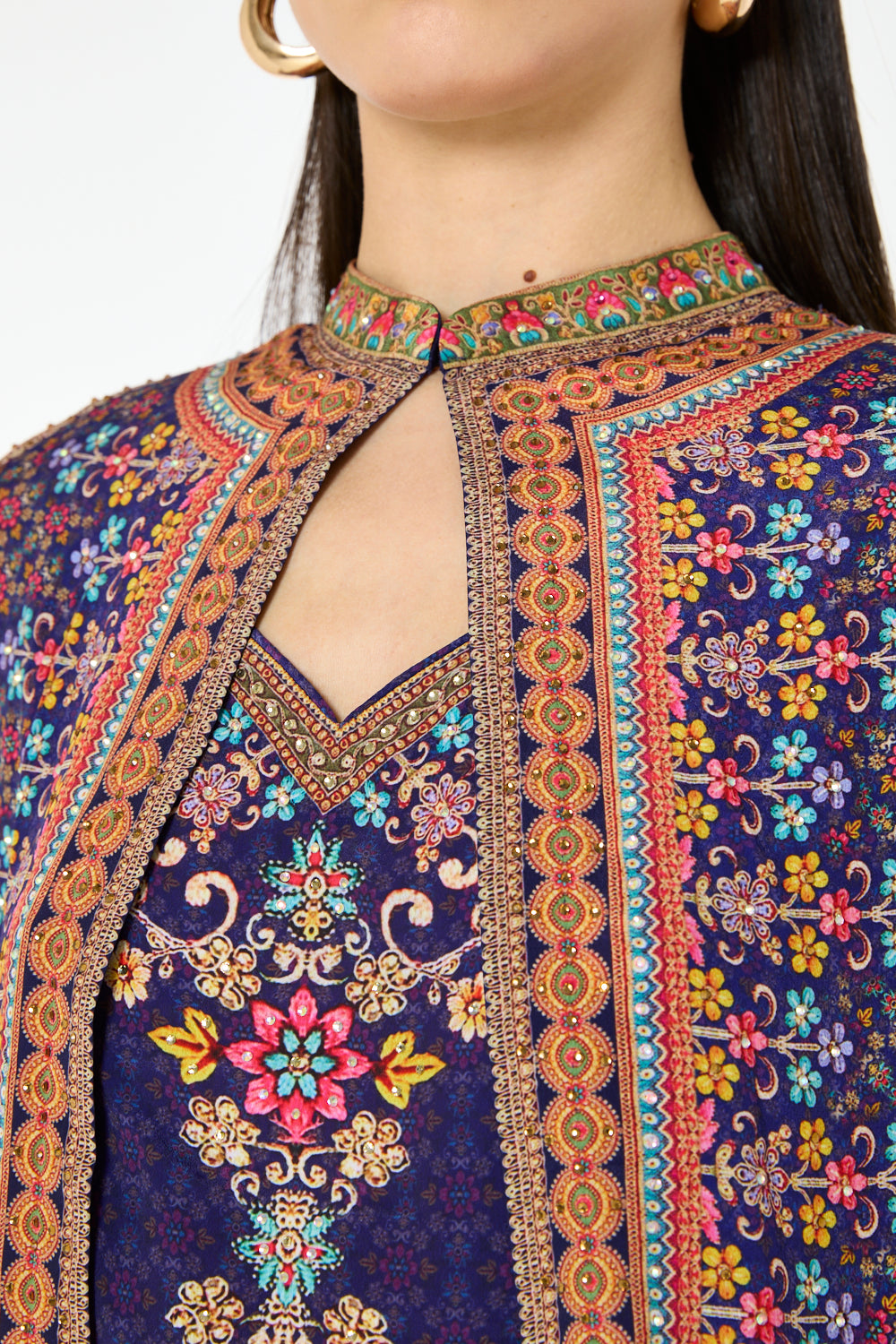 Royal Floral Cape Bisht and Dress Set