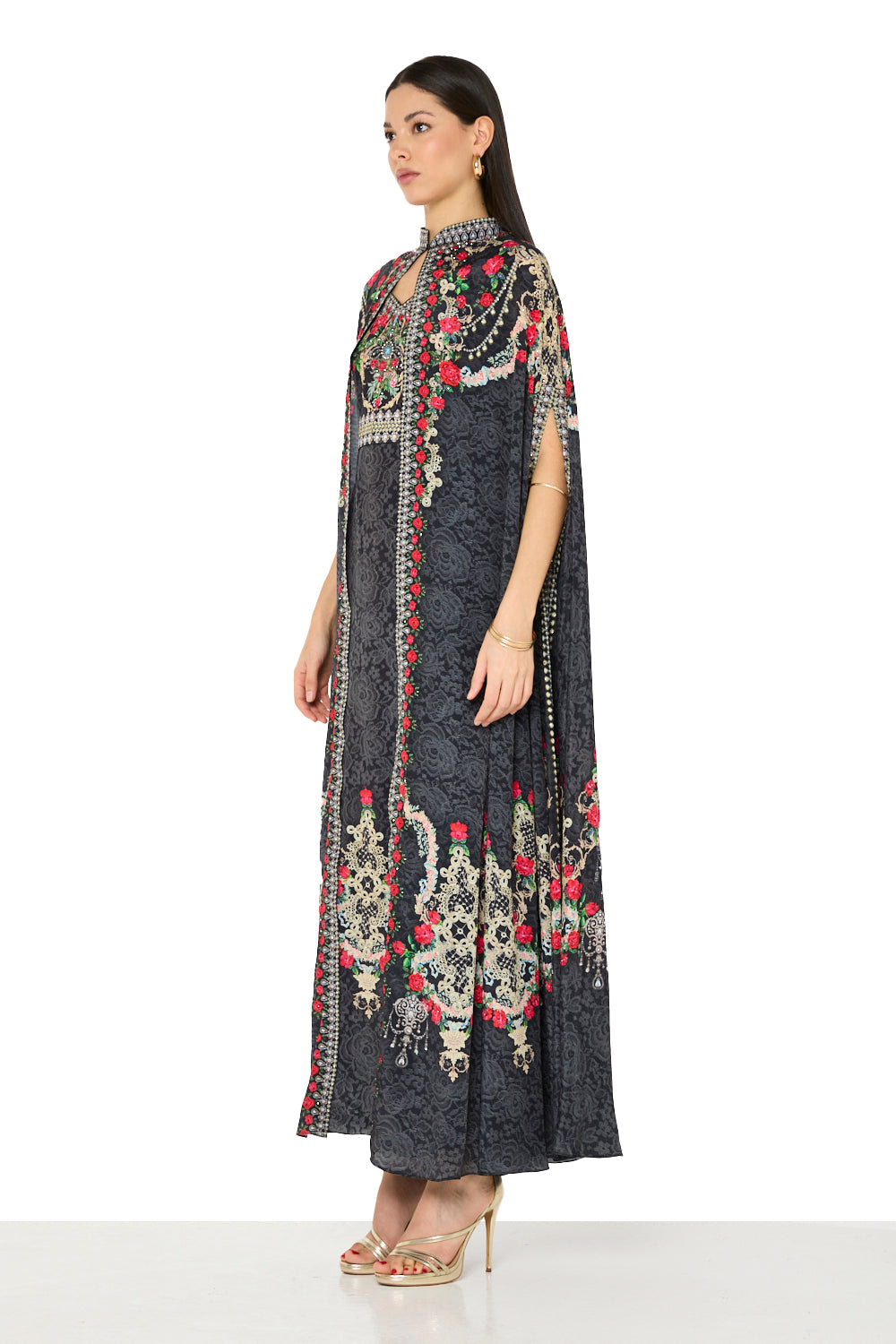 Floral Medallion Motif Bisht and Dress Set