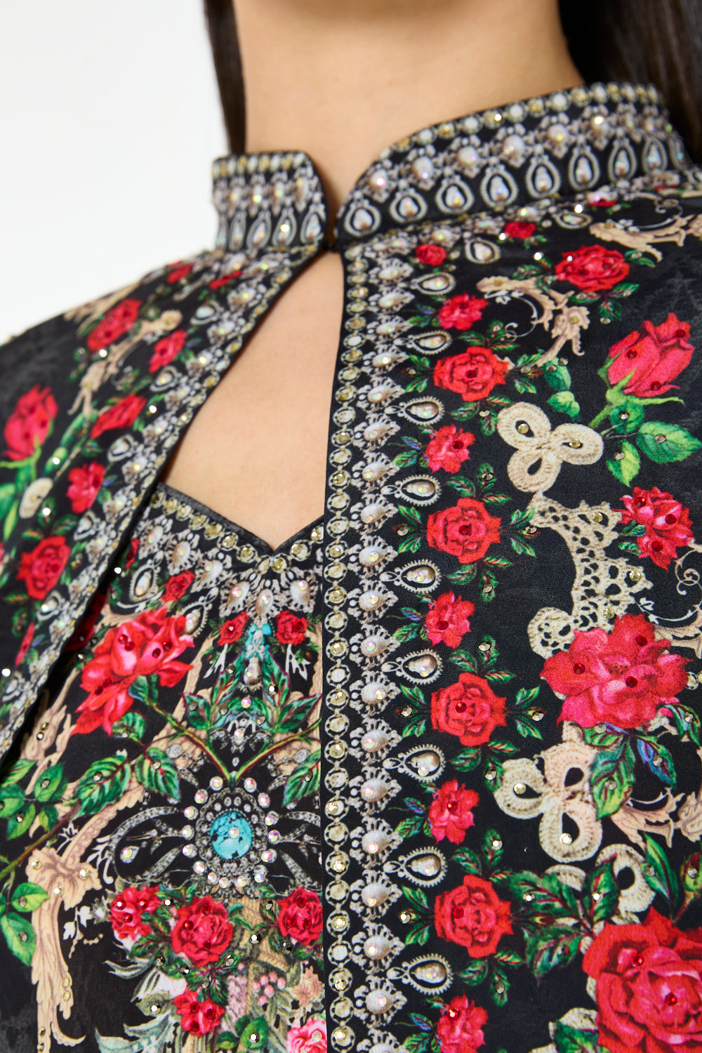 Floral Medallion Motif Bisht and Dress Set