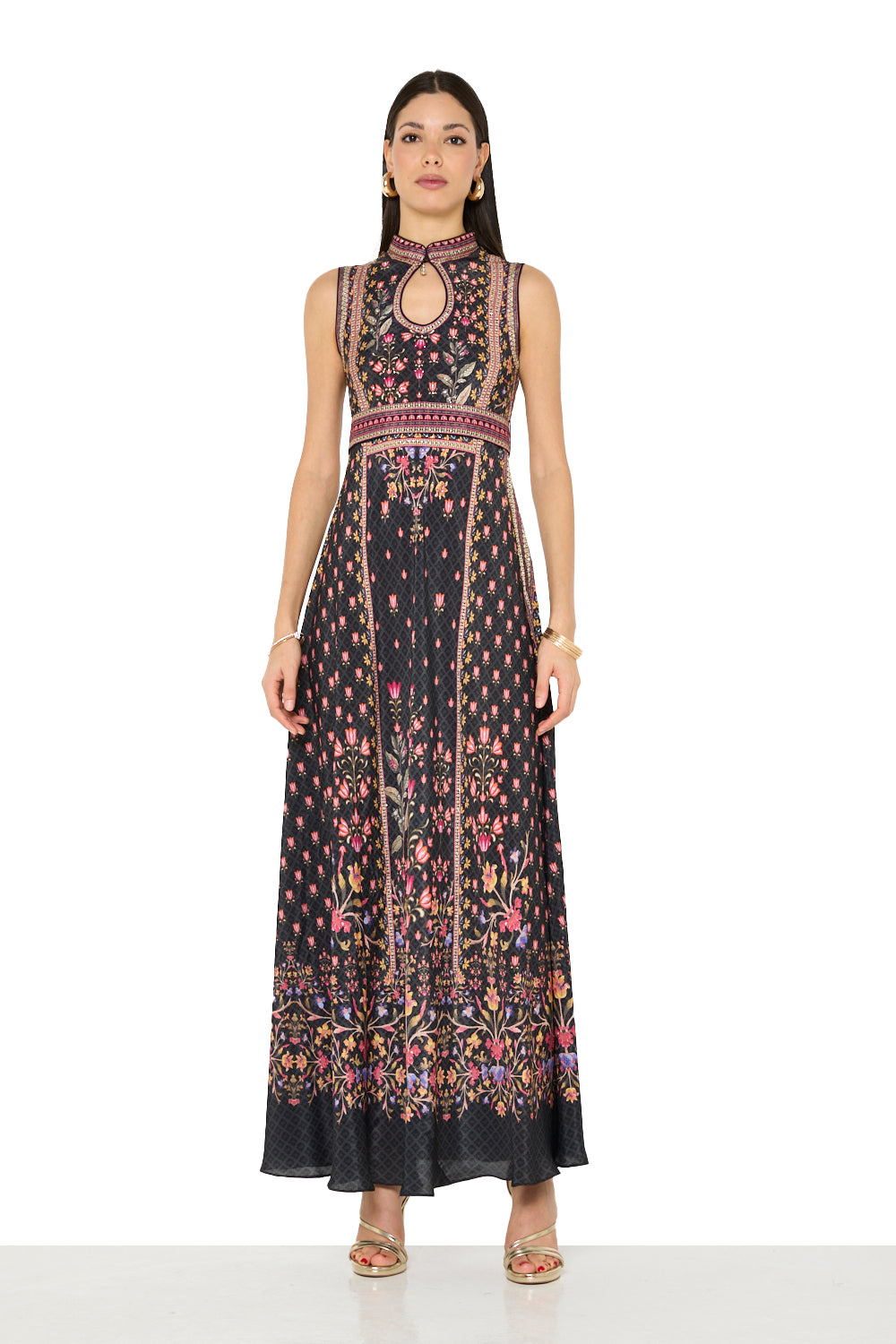 Floral Panelled Keyhole Maxi Dress