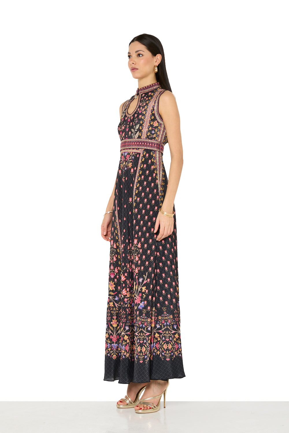 Floral Panelled Keyhole Maxi Dress