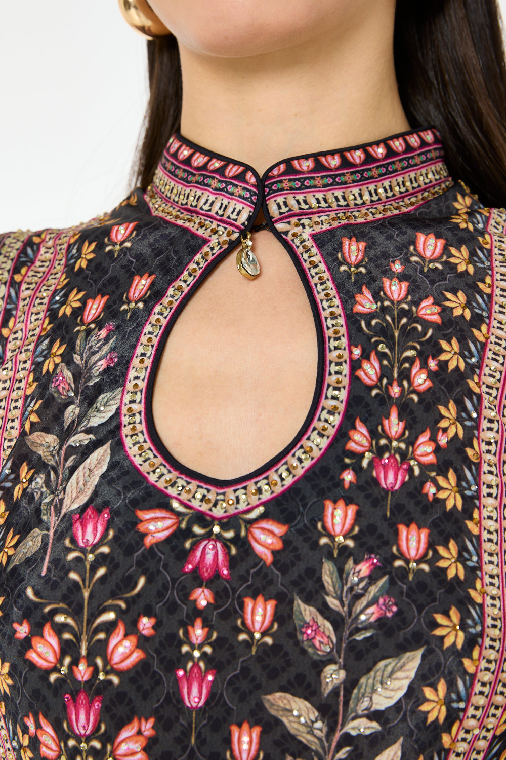 Floral Panelled Keyhole Maxi Dress