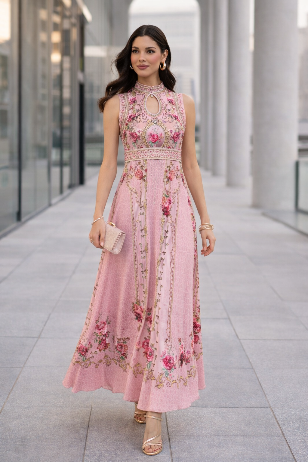 Ornamental Floral Print Maxi Dress