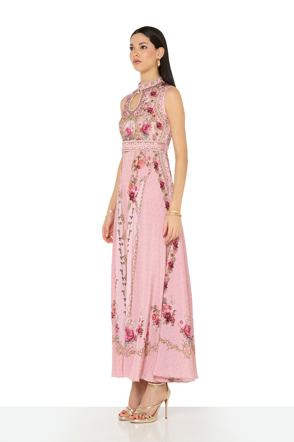 Ornamental Floral Print Maxi Dress