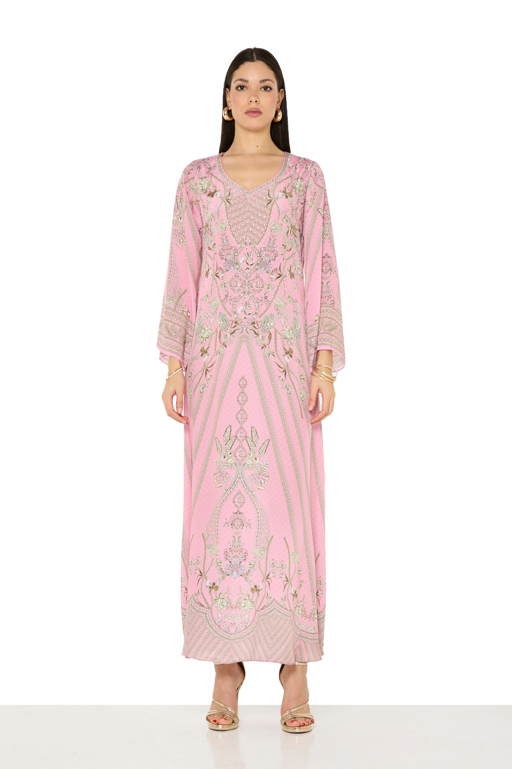 Vintage Floral Motif Long Sleeve Dress