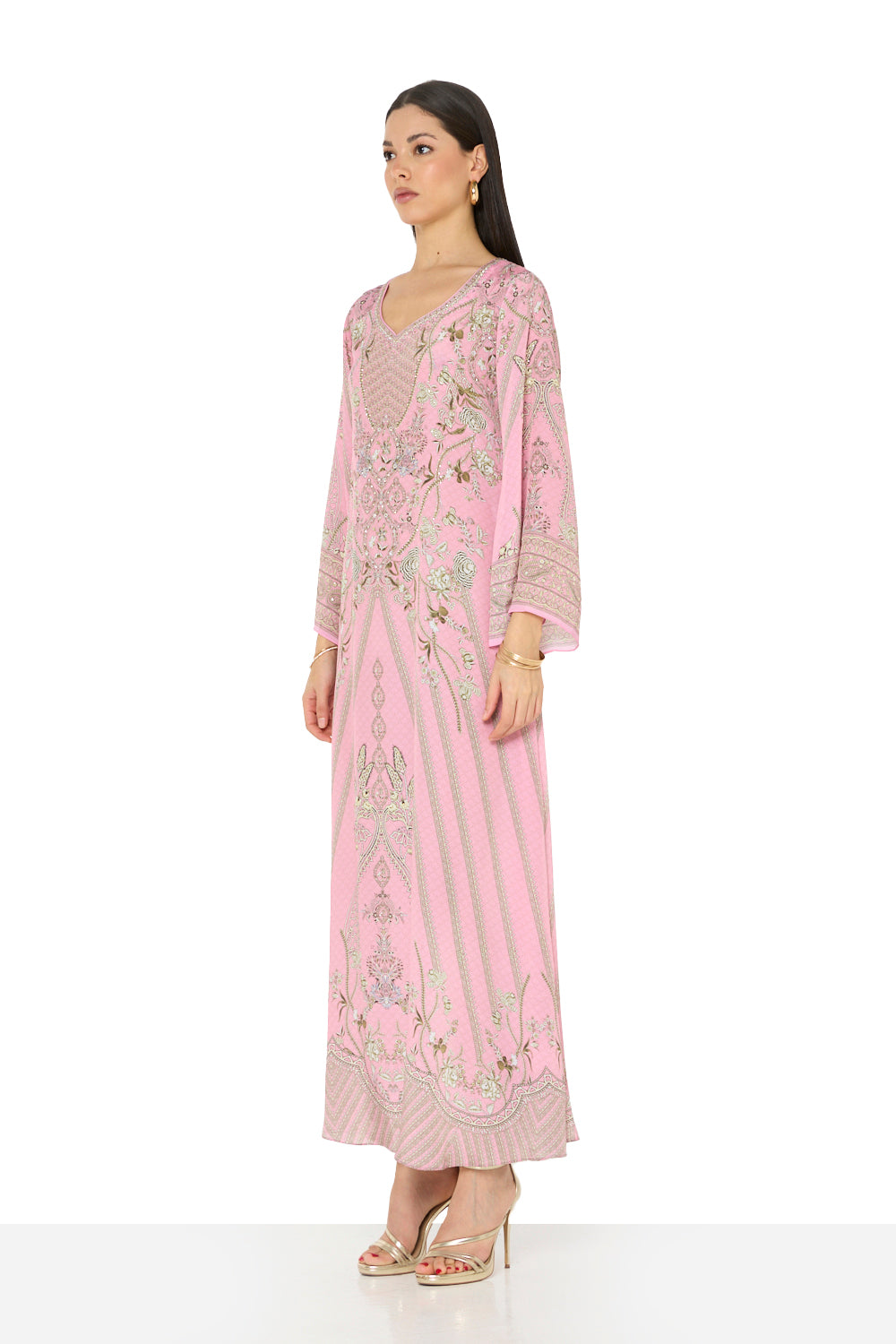 Vintage Floral Motif Long Sleeve Dress