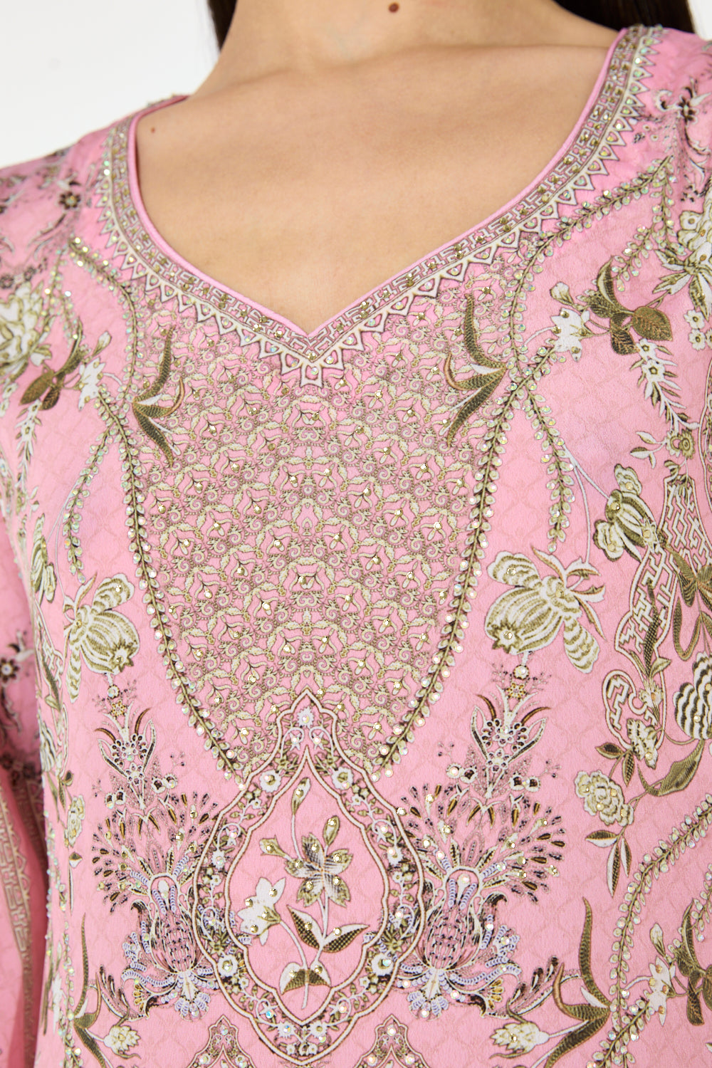 Vintage Floral Motif Long Sleeve Dress