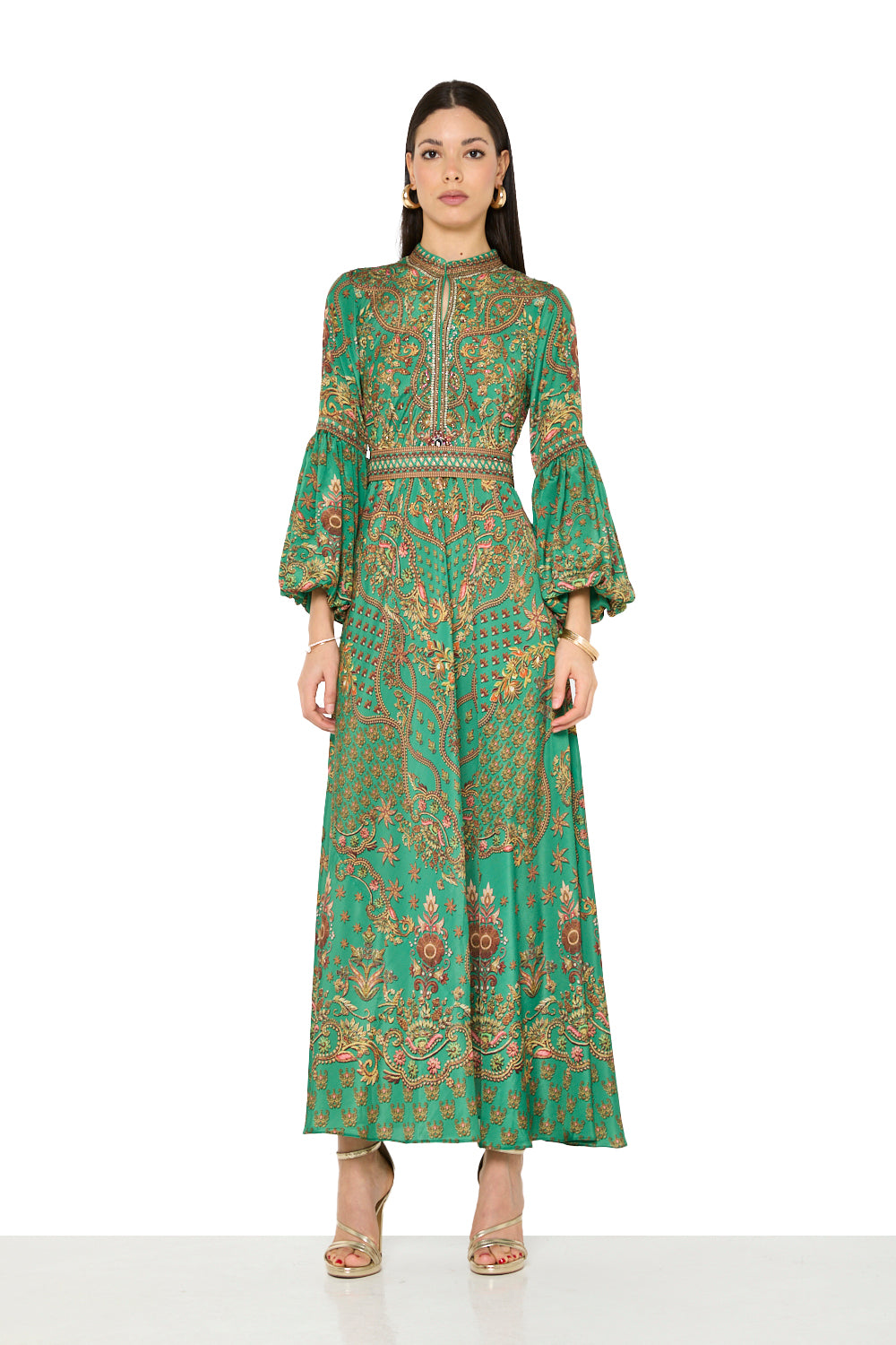 Classic Empire Print High-Neck Gown