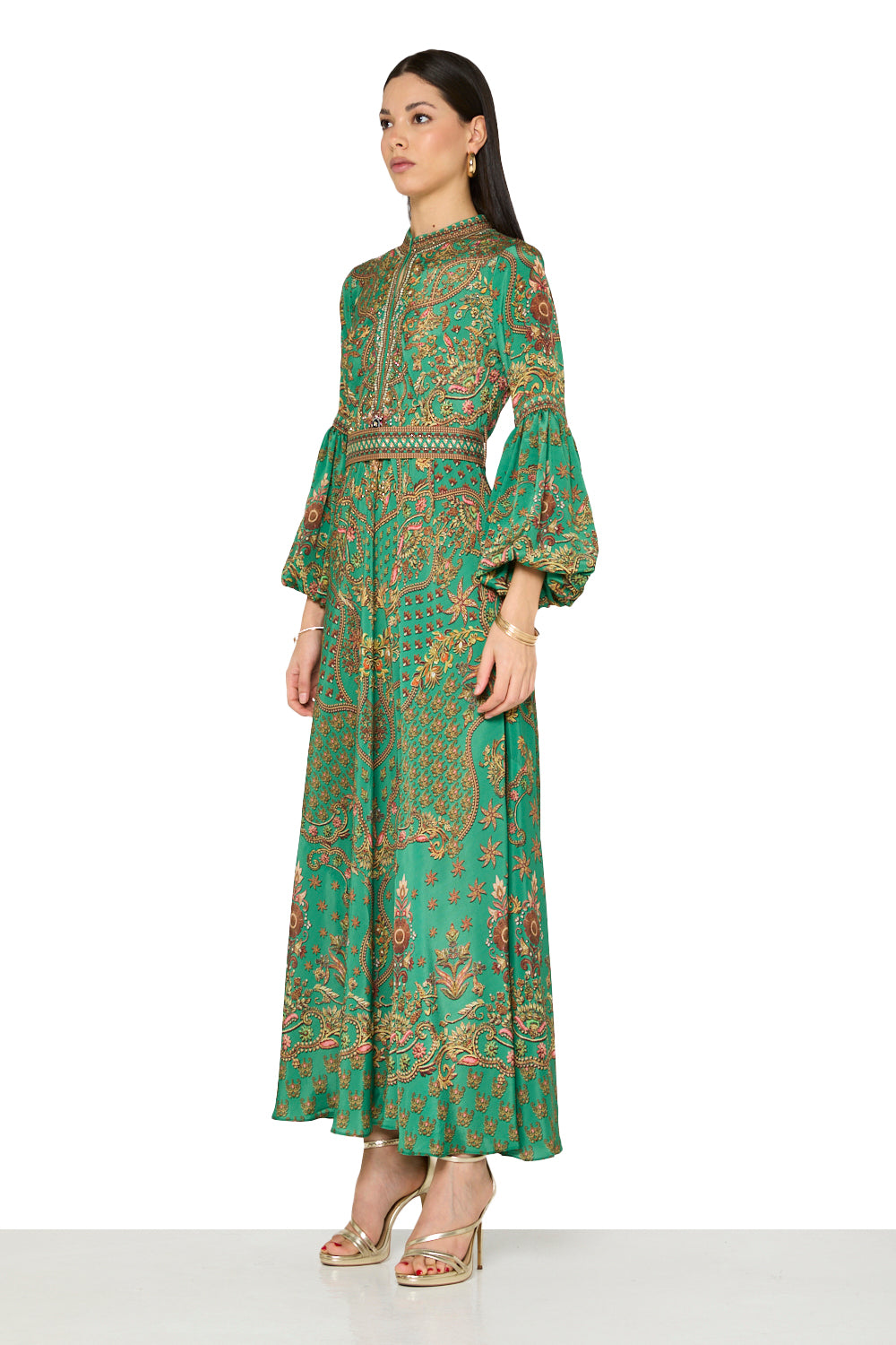 Classic Empire Print High-Neck Gown