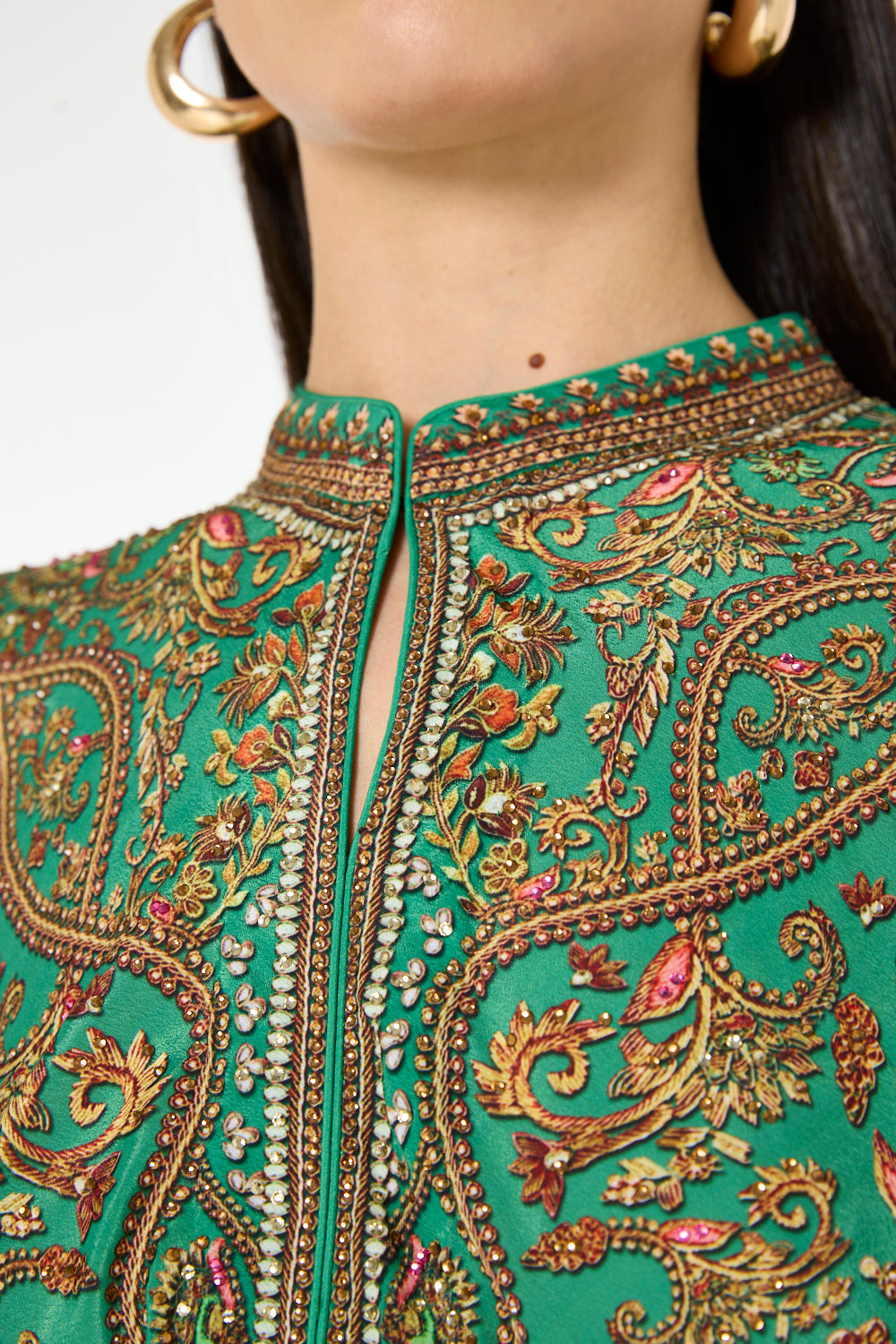 Classic Empire Print High-Neck Gown