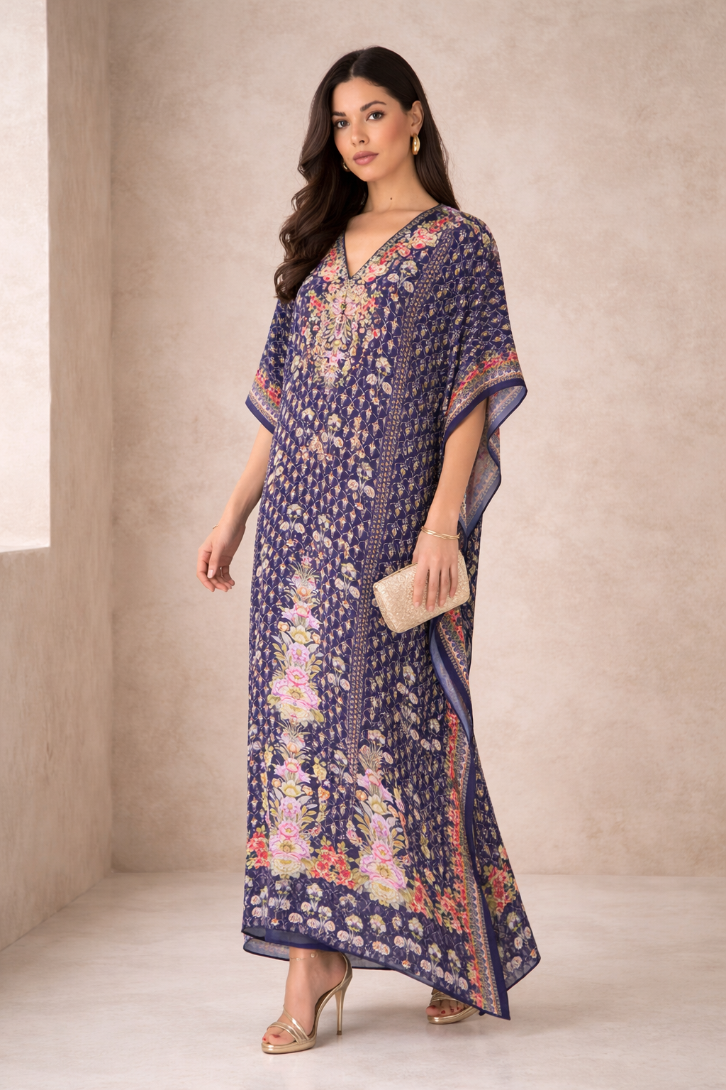 Floral Lattice Relaxed Flow Kaftan