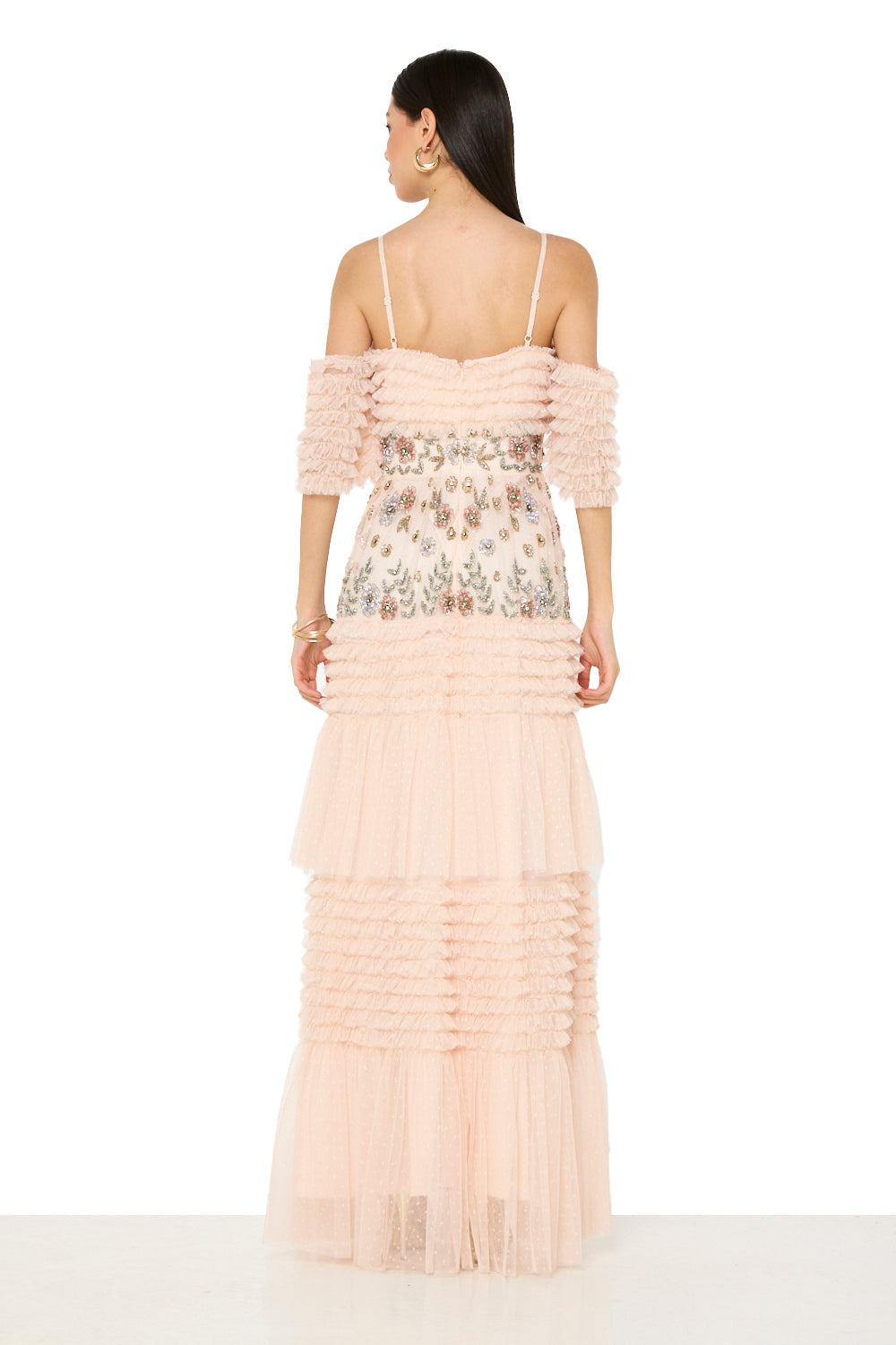 Ruffled Embellished Tiered Gown