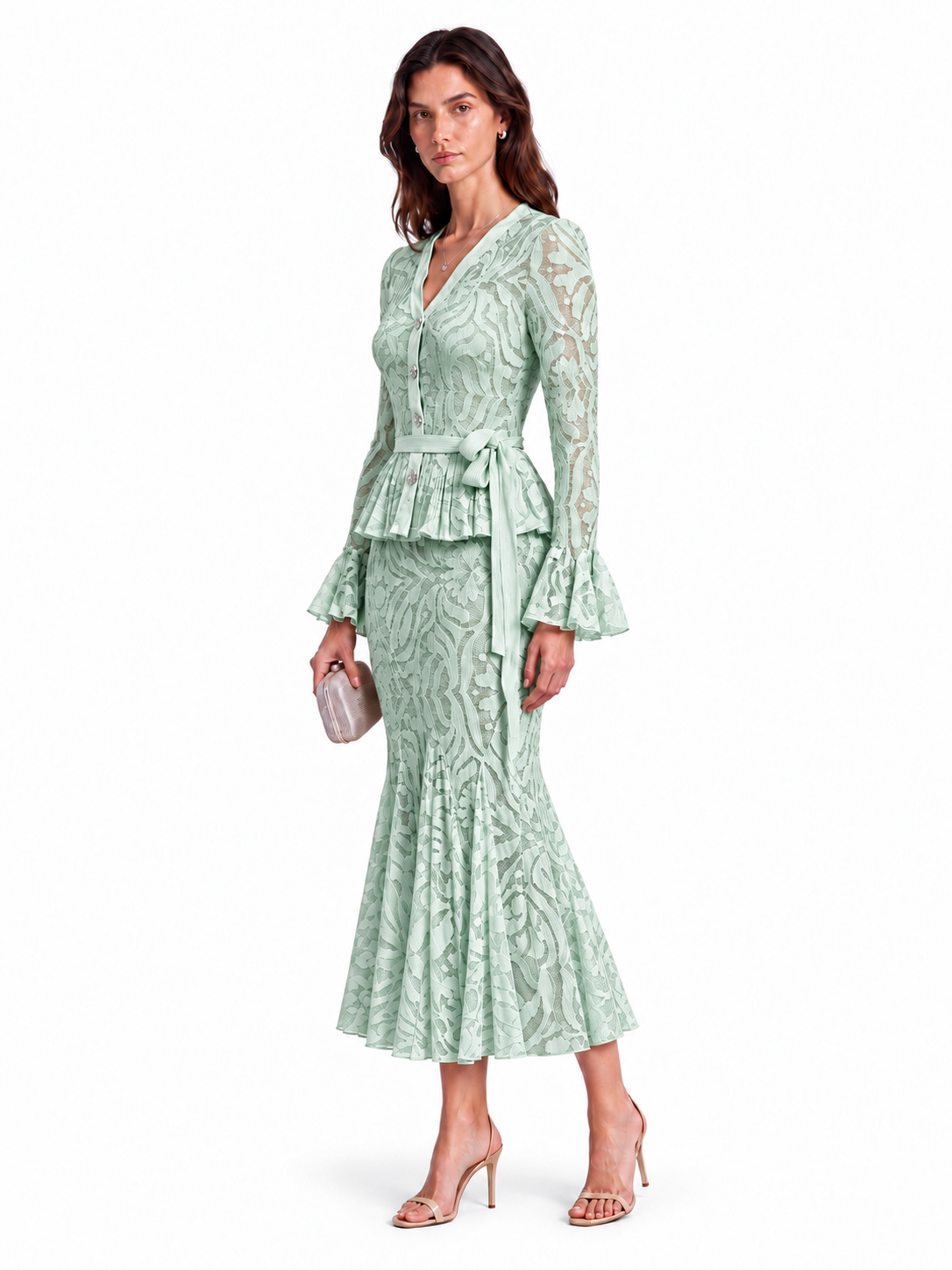 "Elara" Lace V-Neck Peplum Set