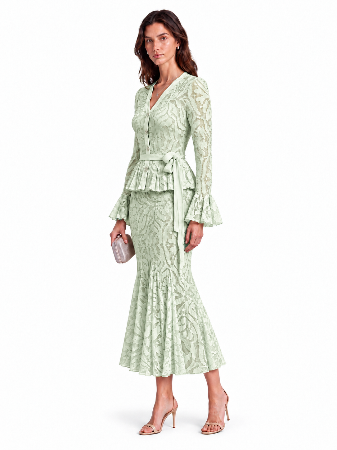 "Elara" Lace V-Neck Peplum Set