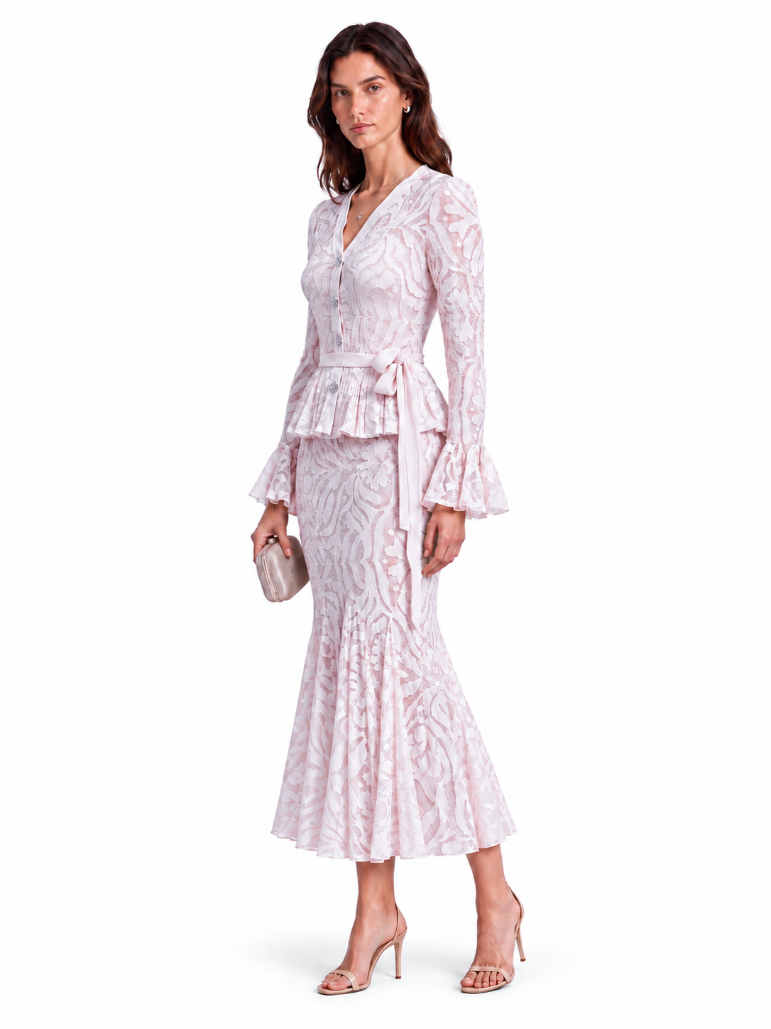 "Elara" Lace V-Neck Peplum Set