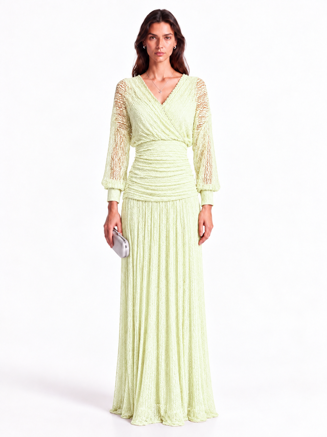 "Elara" Celeste V-Neck Lace Wrap Maxi Dress