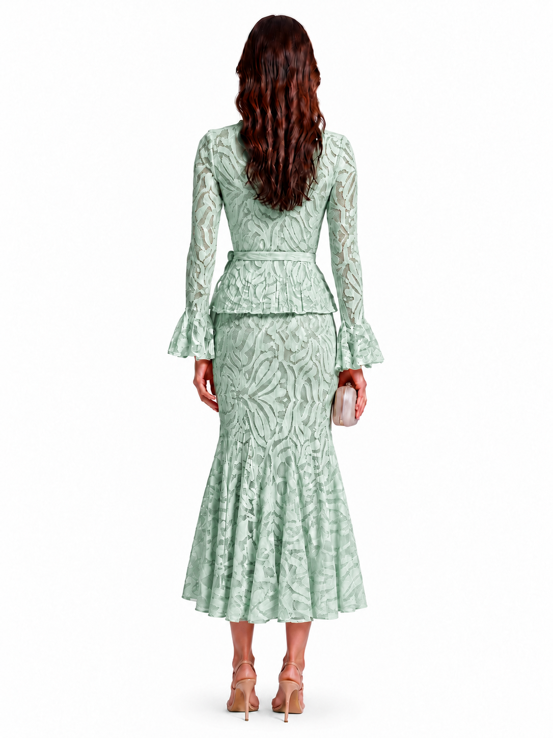 "Elara" Lace V-Neck Peplum Set