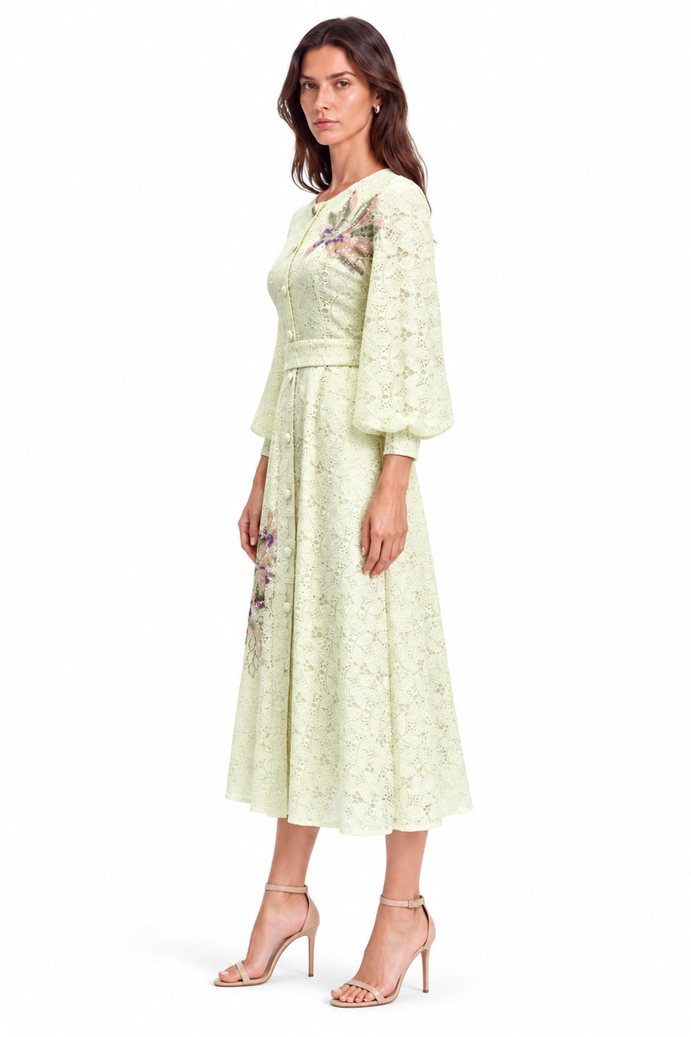 "Elara" Floral Embroidered Lace Midi Dress
