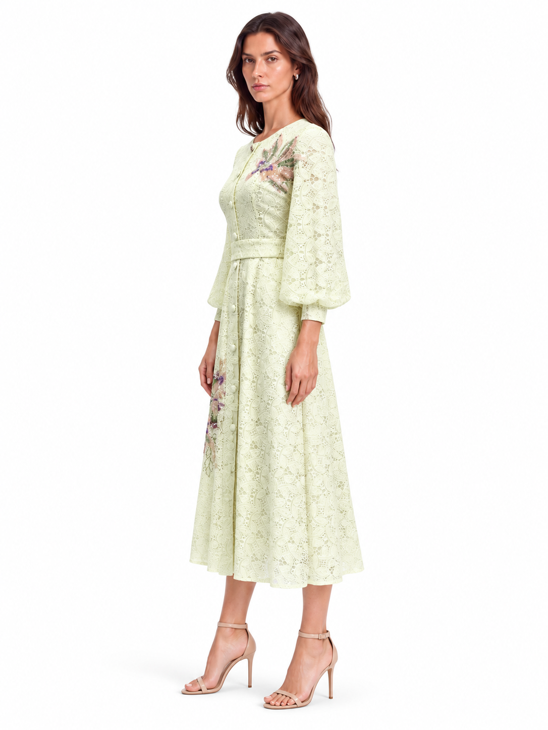 "Elara" Floral Embroidered Lace Midi Dress