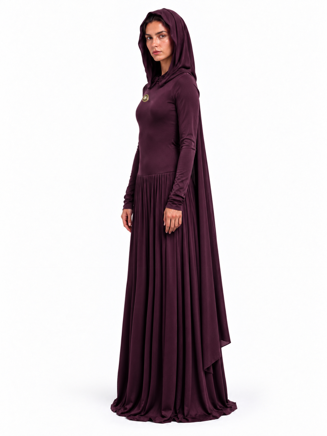 "Layla" Jersey Hooded Cape Maxi Dress