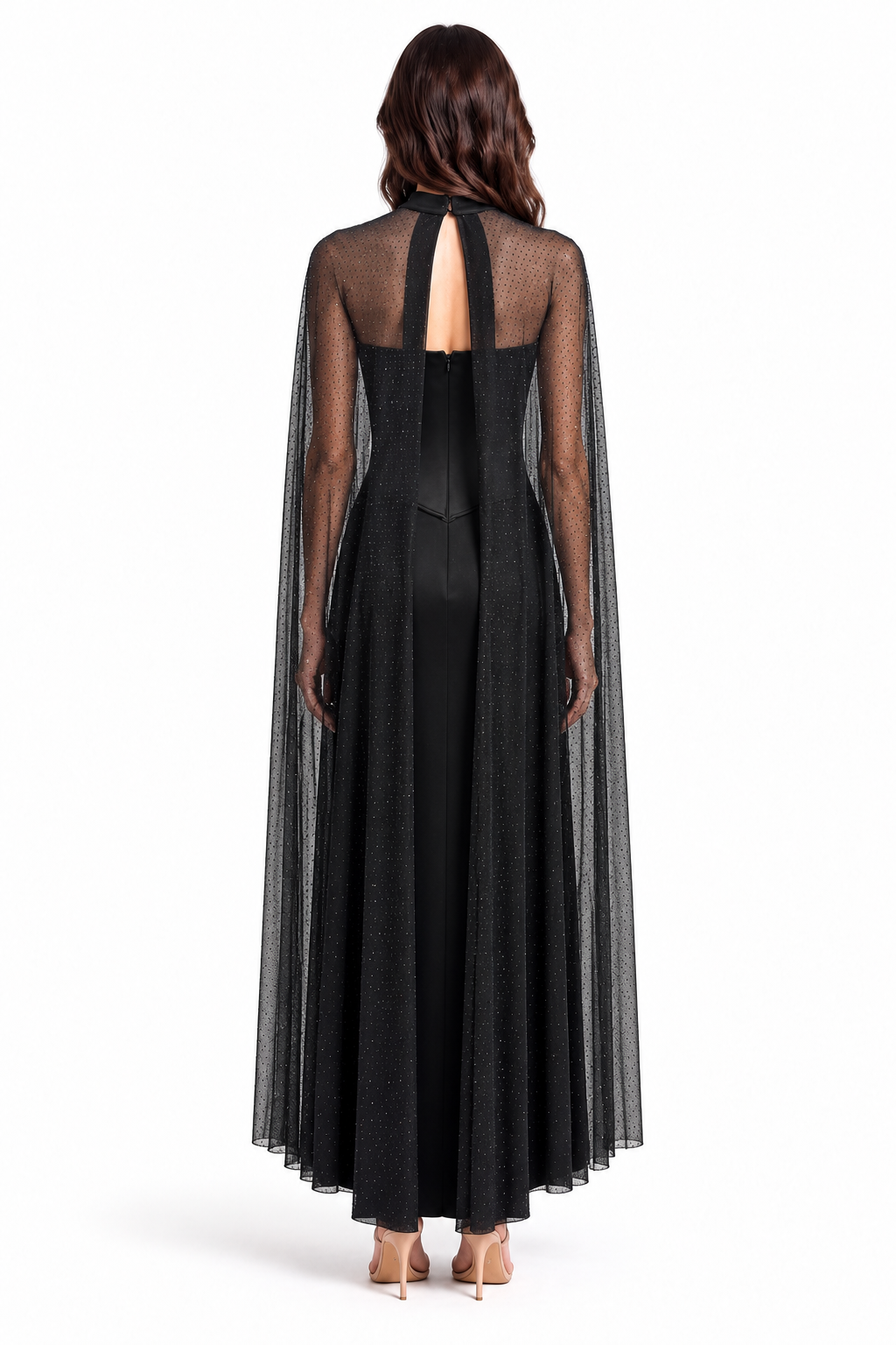 "Zara" Floral Applique Cape Gown
