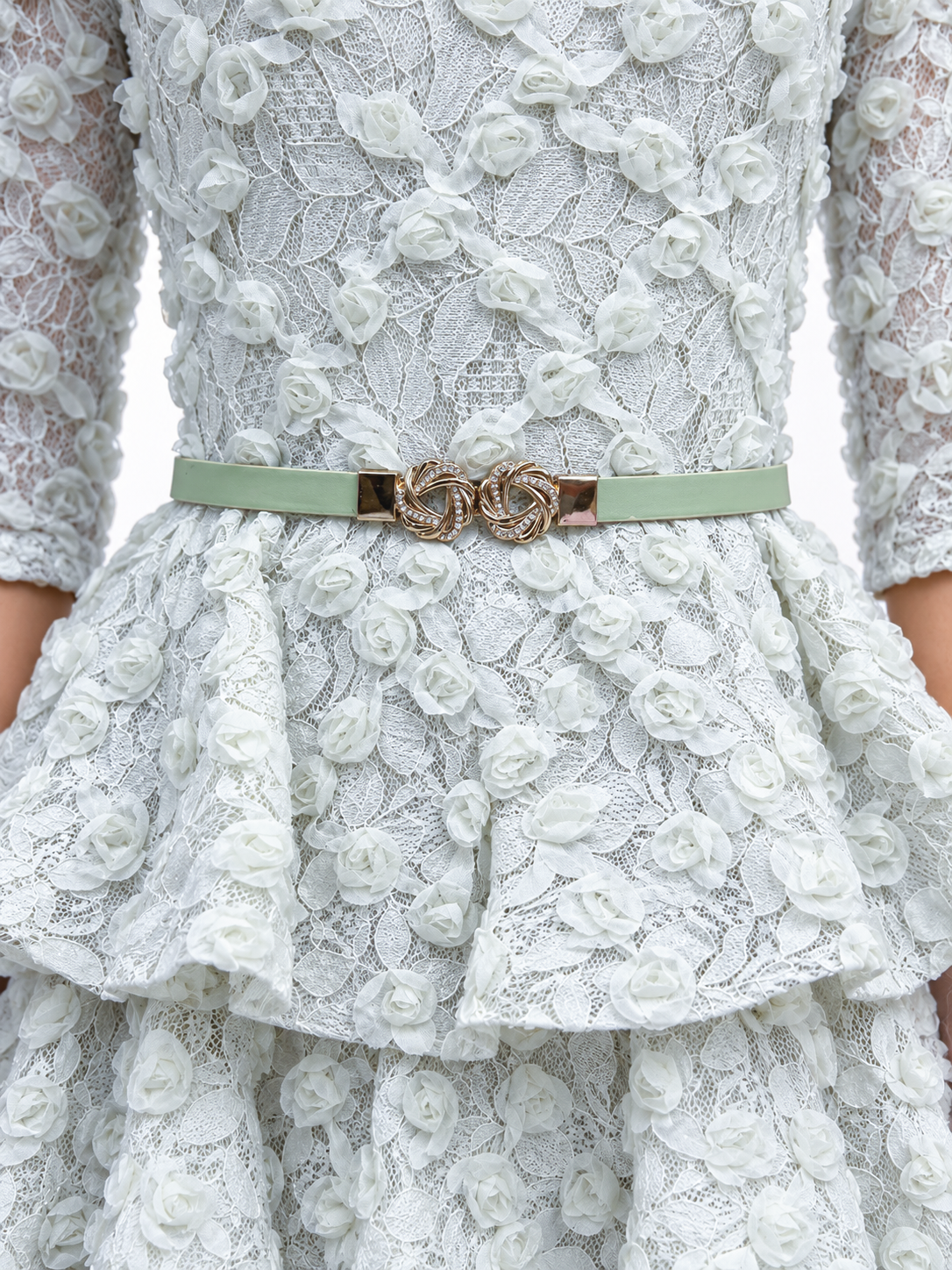 "Elara" 3D Rose Lace Tiered Mini Dress